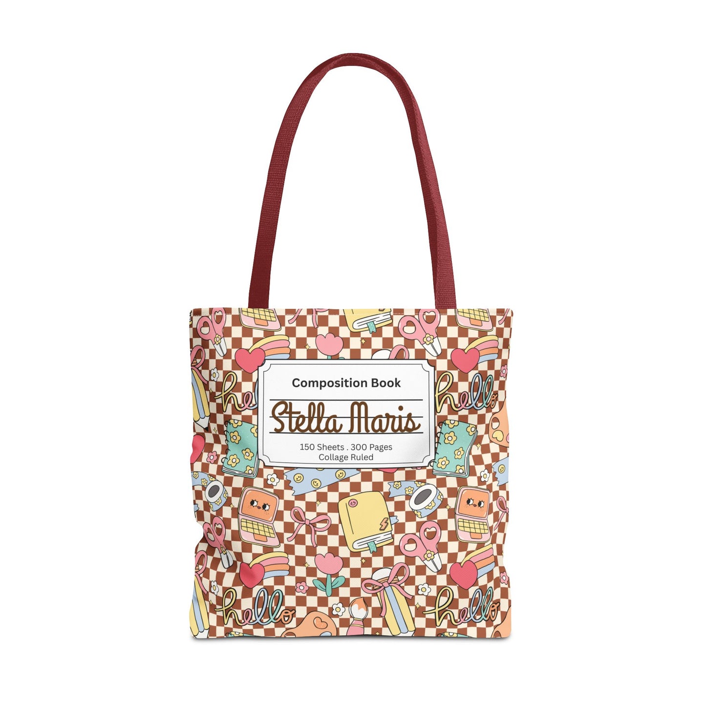 Personalized Brown Doodle Daydream Composition Book Inspired Tote Bag, Back to School Tote, Teacher Gift, Kids Bag, Custom Name Bag, Educational Accessories, Back to School Tote Bag.