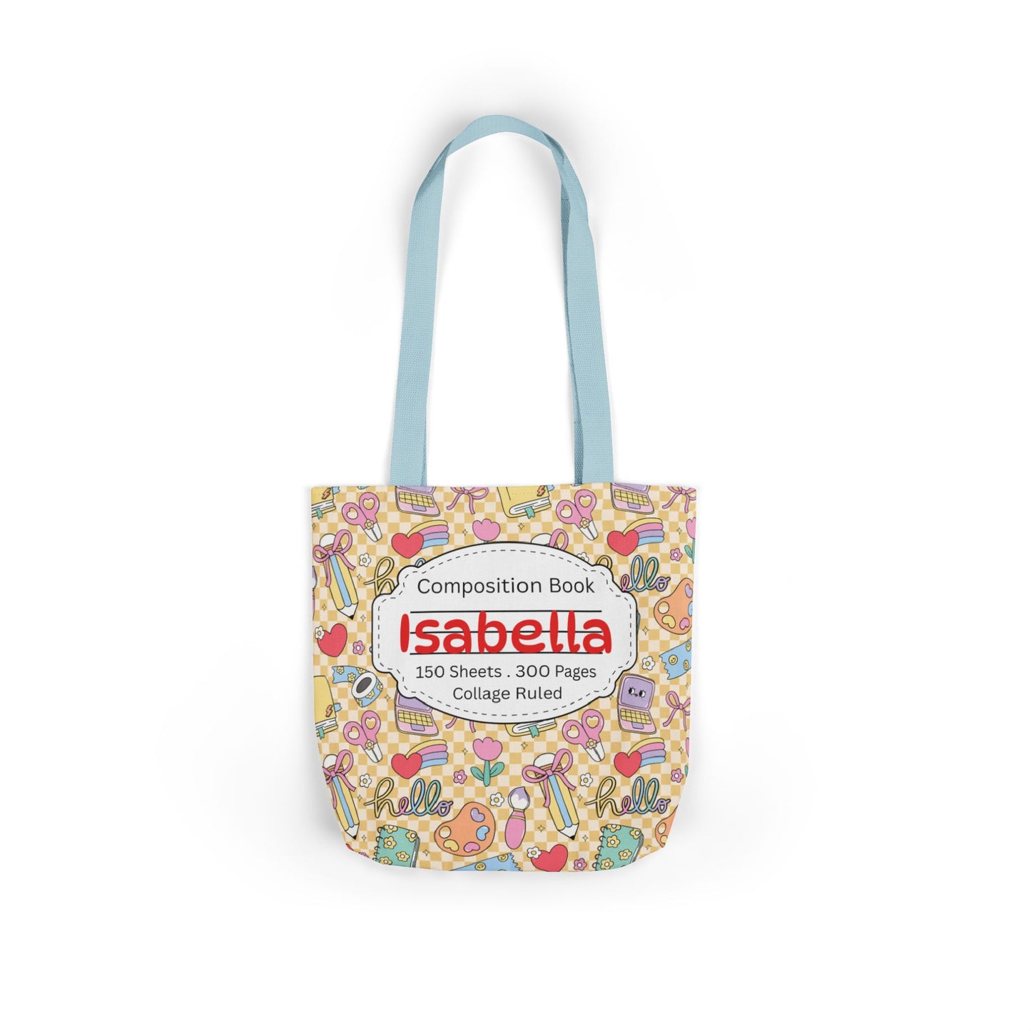 Personalized Doodle Daydream Composition Book Inspired Canvas Tote Bag with Colorful Straps, Cute School Bag, Eco-Friendly Tote, Back to School Shopping Bag, Teacher Gift Idea