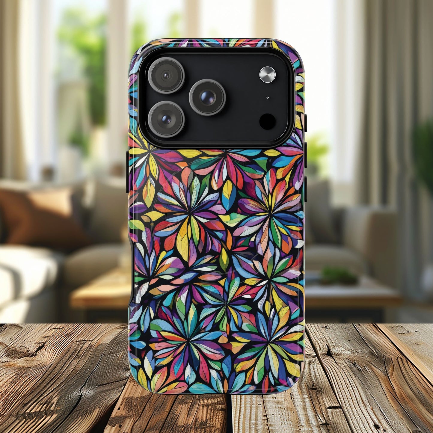 Prism Petal Burst Tough Magnetic iPhone Case, Colorful iPhone Case, Unique Gift for Flower Lovers, Stylish stained Glass Accessory