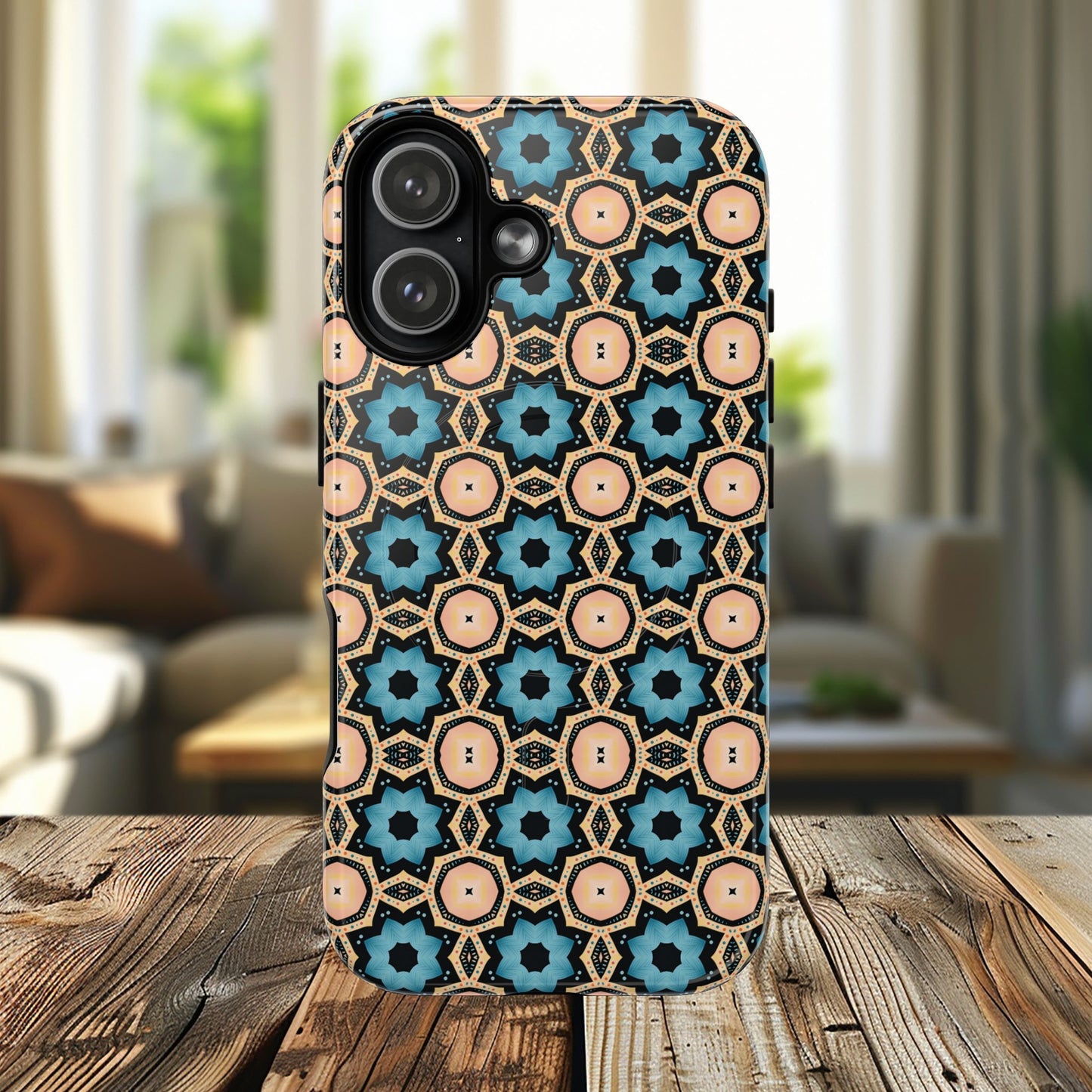 Sahara Star Mosaic Colorful Geometric iPhone Cases, Tough Magnetic iPhone Cases, Vibrant Design iPhone Cover, Durable iPhone Protection, Stylish Tech Accessories.