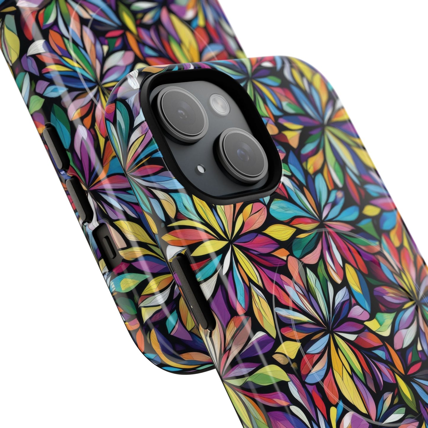 Prism Petal Burst Tough Magnetic iPhone Case, Colorful iPhone Case, Unique Gift for Flower Lovers, Stylish stained Glass Accessory