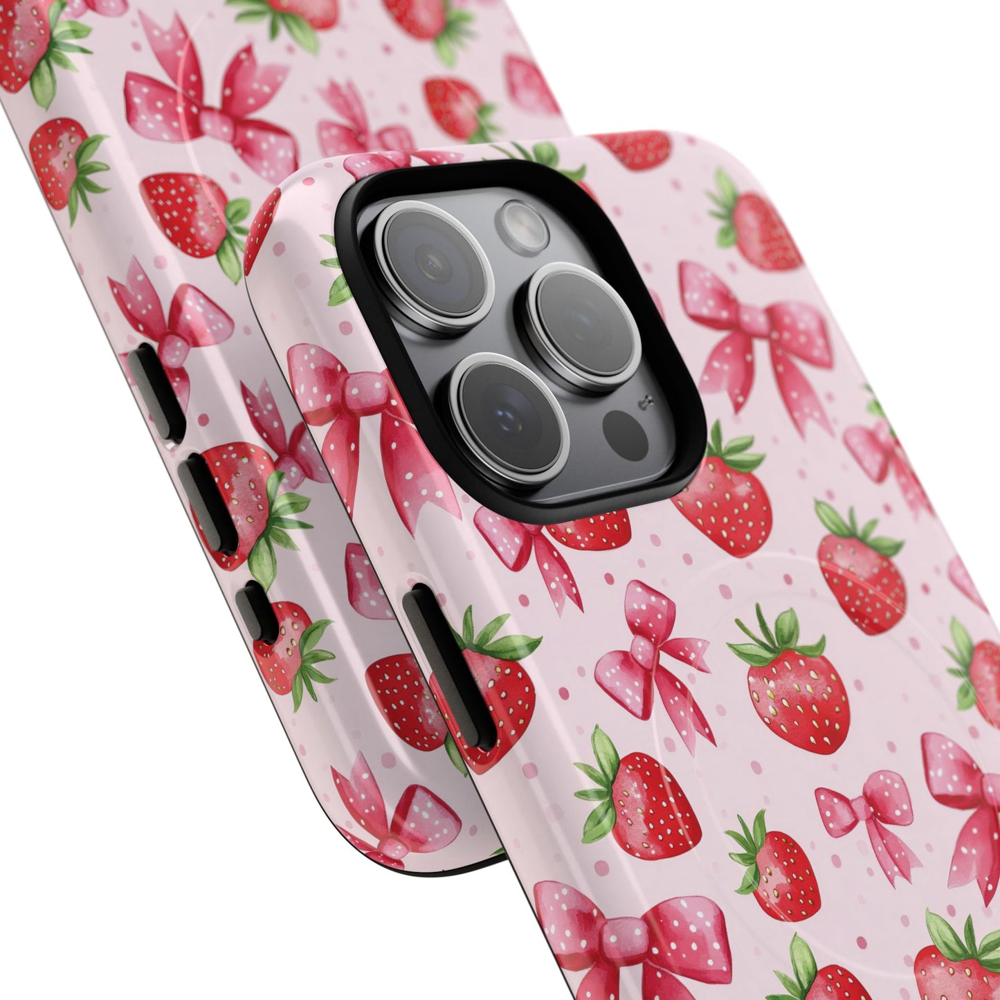 Strawberry Blush Coquette Magnetic Tough iPhone Cases - Funky Fruit Cases, Floral iPhone Cover, Trendy Gifts, iPhone Accessories, Strawberry Lover