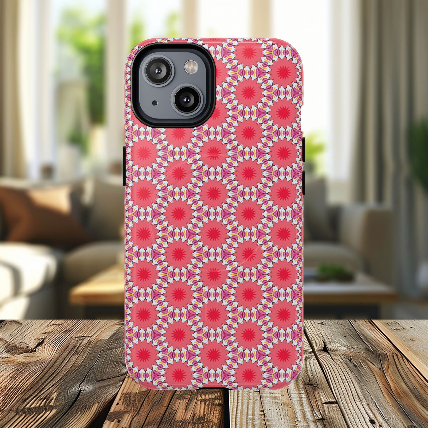 Roseburst Mosaic Vibrant Flower Pattern iPhone Case, Stylish iPhone Cover, Tough Magnetic Case, Floral Gift, Trendy Accessory for Her
