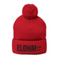 Cozy Pom-Pom Knit Cap with 'ELOHIM, GENESIS 1:1'  Embroidery Beanie - Stylish Winter Accessory for All Ages, Perfect Gift for Birthdays, Holidays, and Outdoor Activities