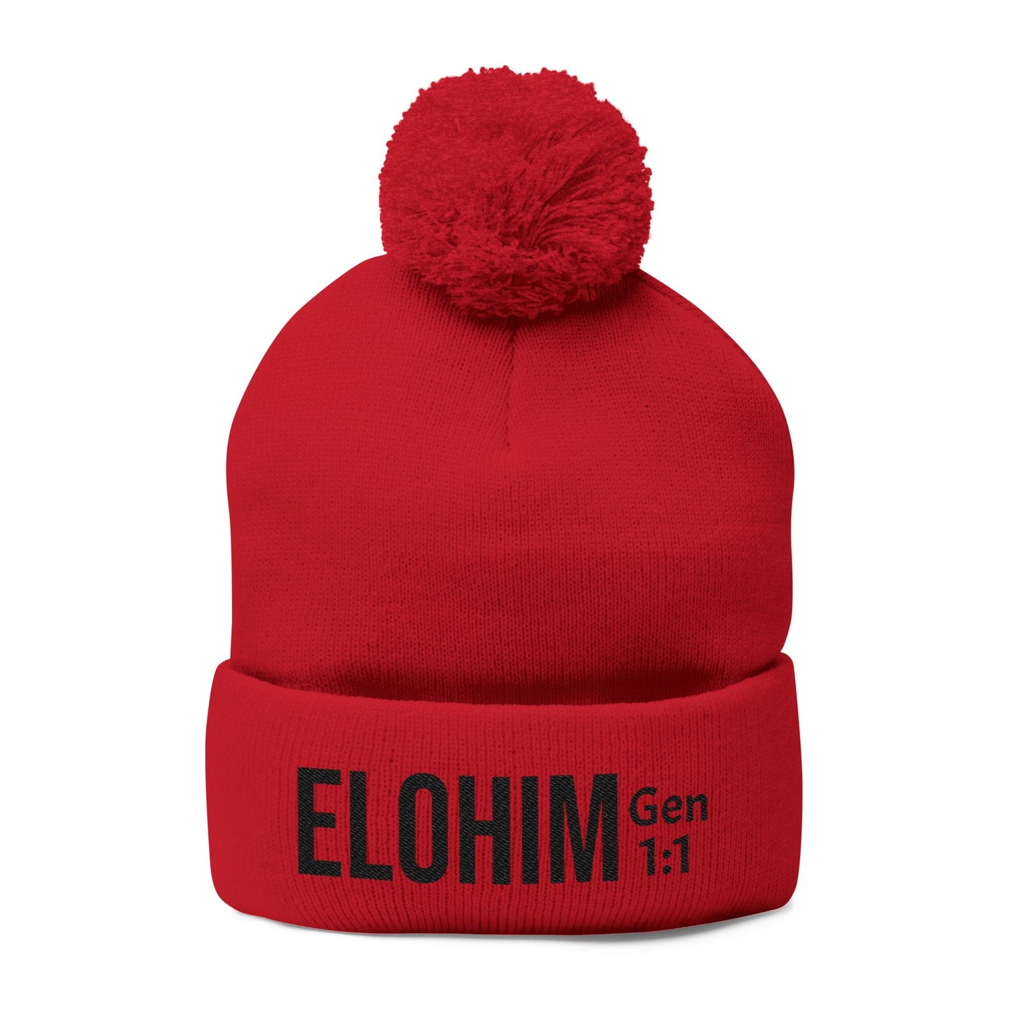 Cozy Pom-Pom Knit Cap with 'ELOHIM, GENESIS 1:1'  Embroidery Beanie - Stylish Winter Accessory for All Ages, Perfect Gift for Birthdays, Holidays, and Outdoor Activities