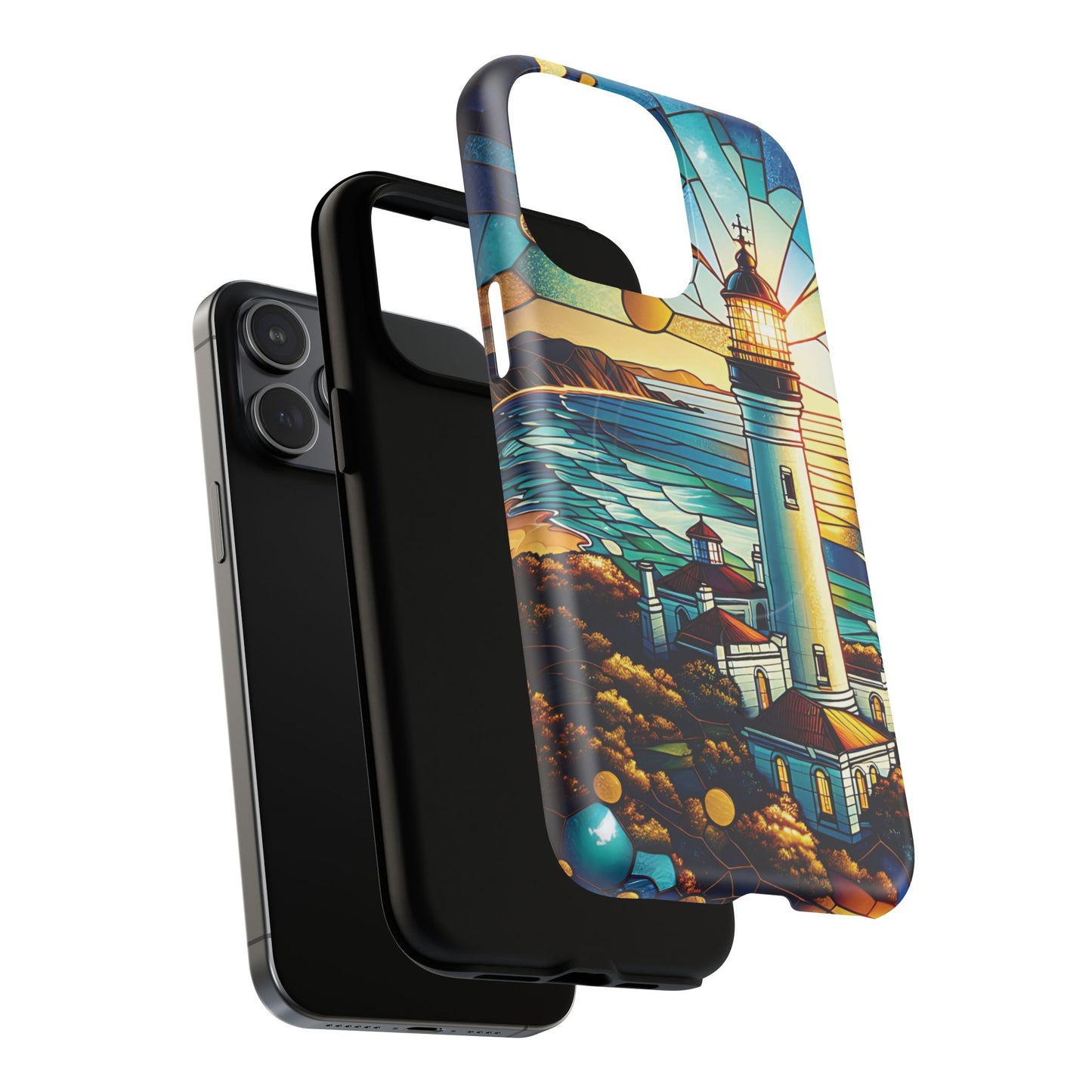 Stained Glass Lighthouse Phone Case - Tough Magnetic Cases, Unique Gifts for Nature Lovers, Beach Vibes, Travel Accessories, Coastal Decor