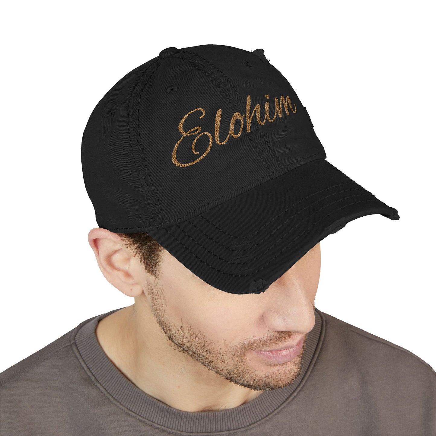 'ELOHIM, GENESIS 1:1'  Distressed Dad Hat with Embroidered, Casual Cap for Fathers, Gifts for Dads, Religious Hat, Vintage Style
