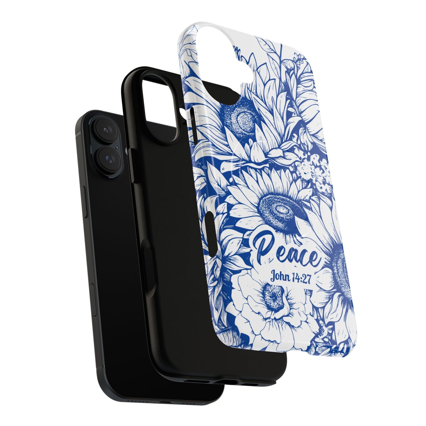 Peace I Leave with You John 14:27, Inspirational Gift, Tough iPhone Magnetic Case Scripture, Sunflower Bible Verse, MagSafe® iPhone® Tough Case, iPhone 14, iPhone 15, iPhone 16, Pro, Pro Max, Plus.