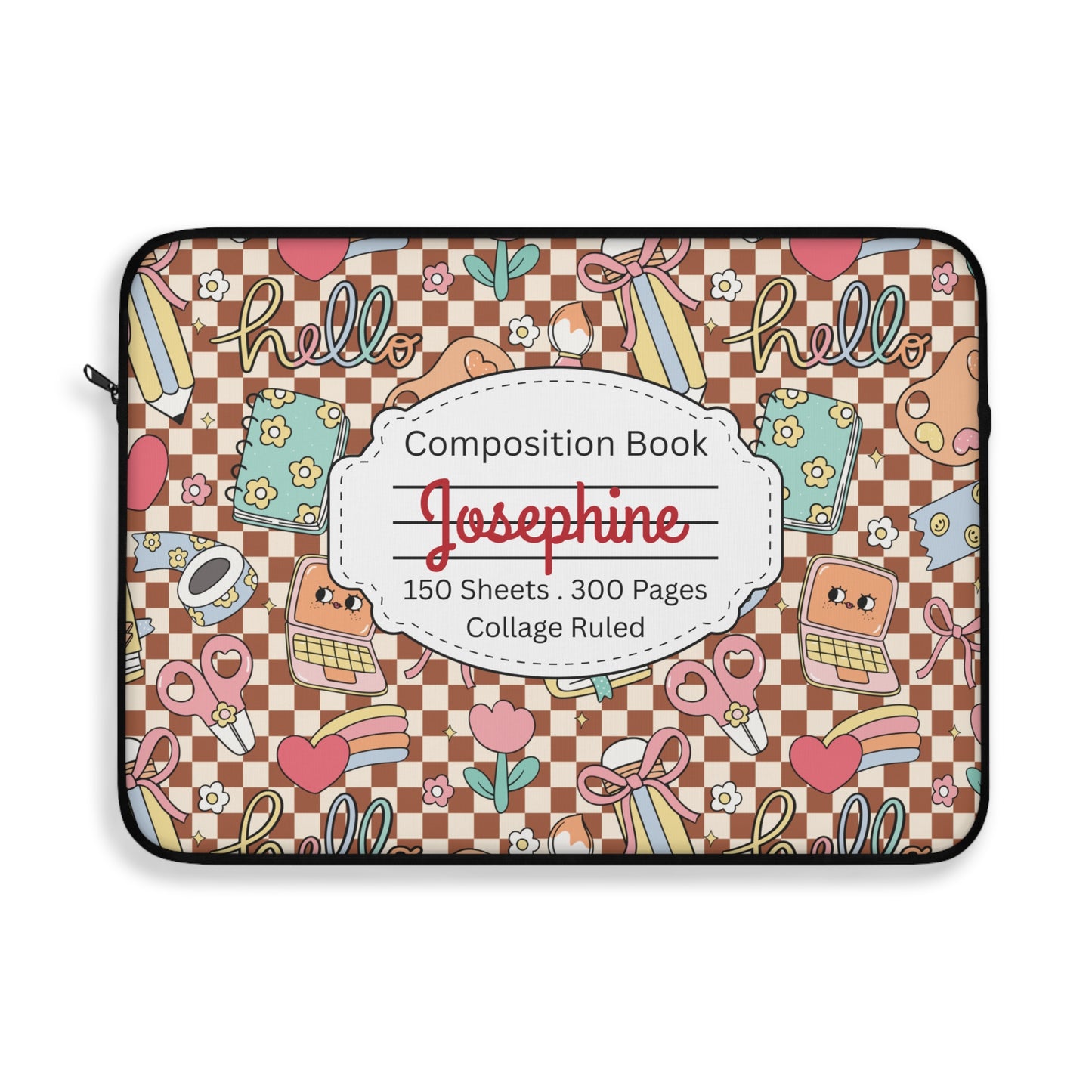 Personalized Brown Doodle Daydream Composition Book Inspired Laptop Sleeve, Educational Gift for Teachers, Classroom Organization, Back to School, Unique Teacher Accessory