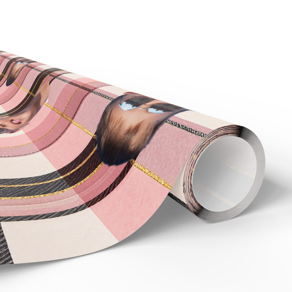Personalized Image Plaid Wrapping Paper Roll — Pink Tartan Gift Wrap