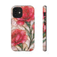 Stained Glass Effect Carnation Floral Tough Phone Case – Pink Vintage Botanical Protective Cover