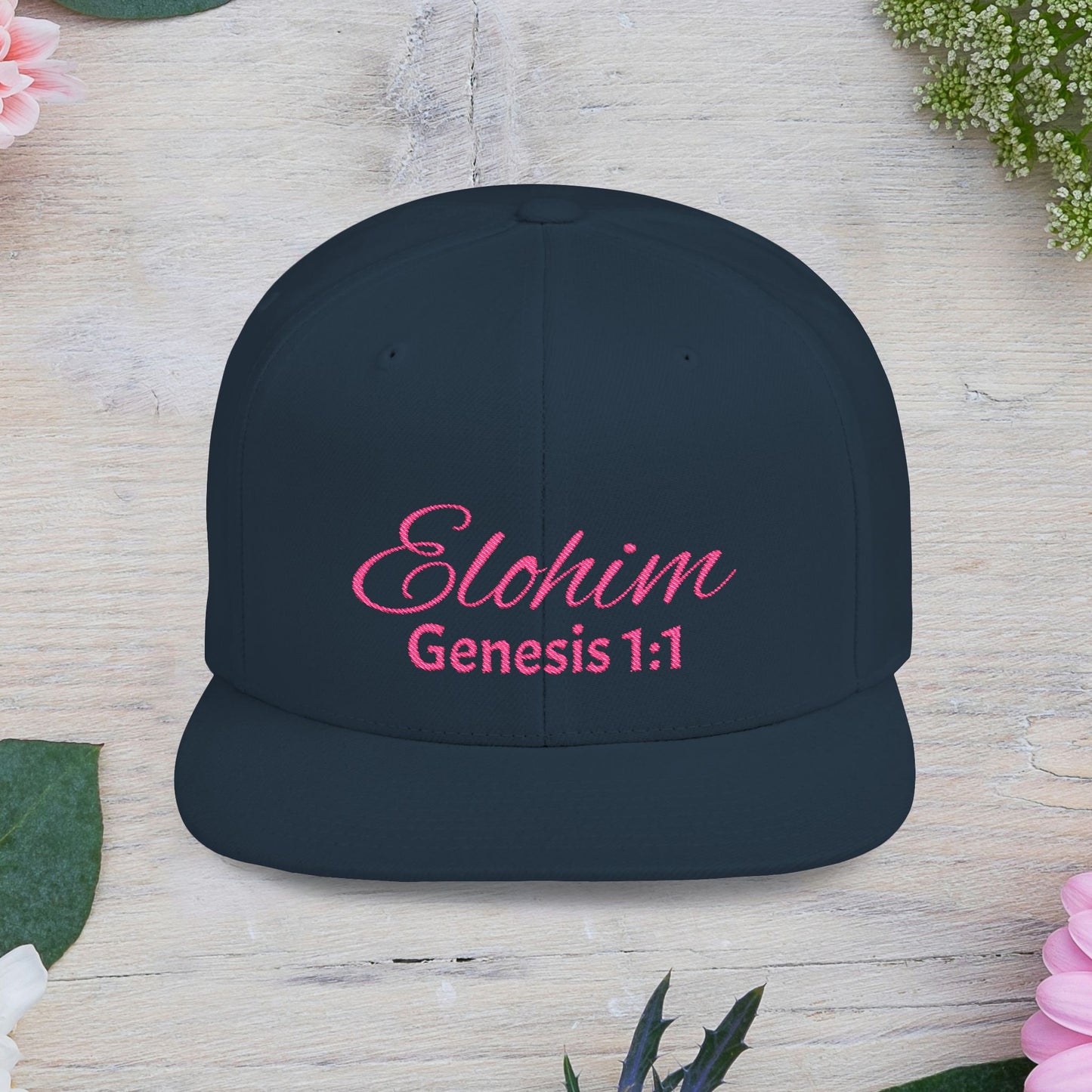 Pink Elohim Snapback Cap - Faith-Inspired Flat Bill Hat, Baseball Hat, Perfect for Gifts, Daily Wear, Spiritual Events