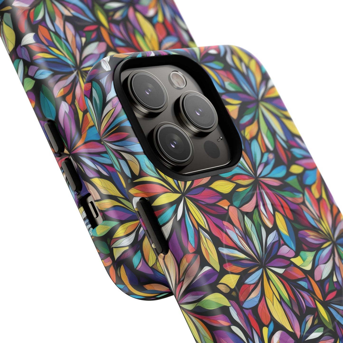 Prism Petal Burst Tough Magnetic iPhone Case, Colorful iPhone Case, Unique Gift for Flower Lovers, Stylish stained Glass Accessory