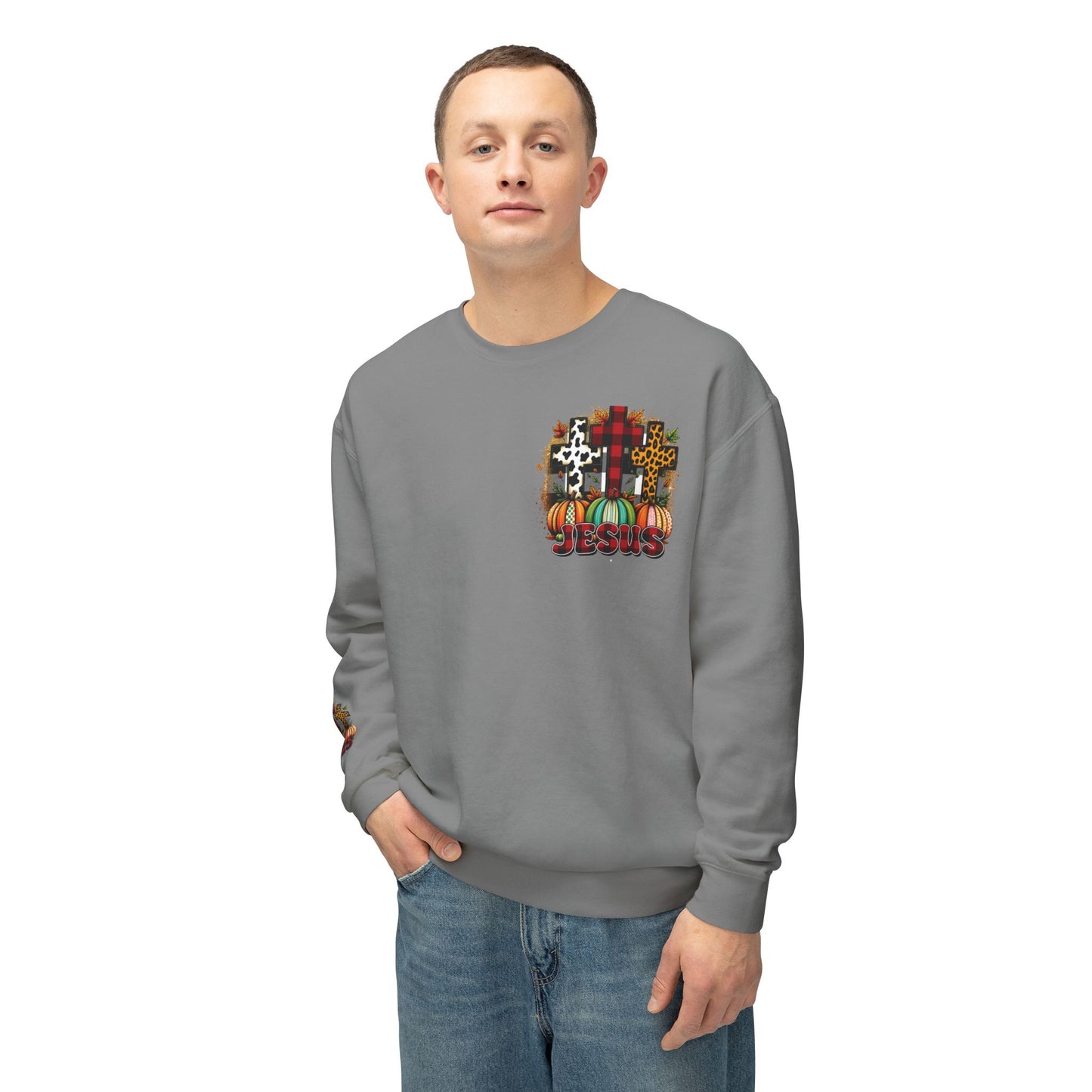 Faithful Harvest Cross Unisex Lightweight Crewneck Sweatshirt