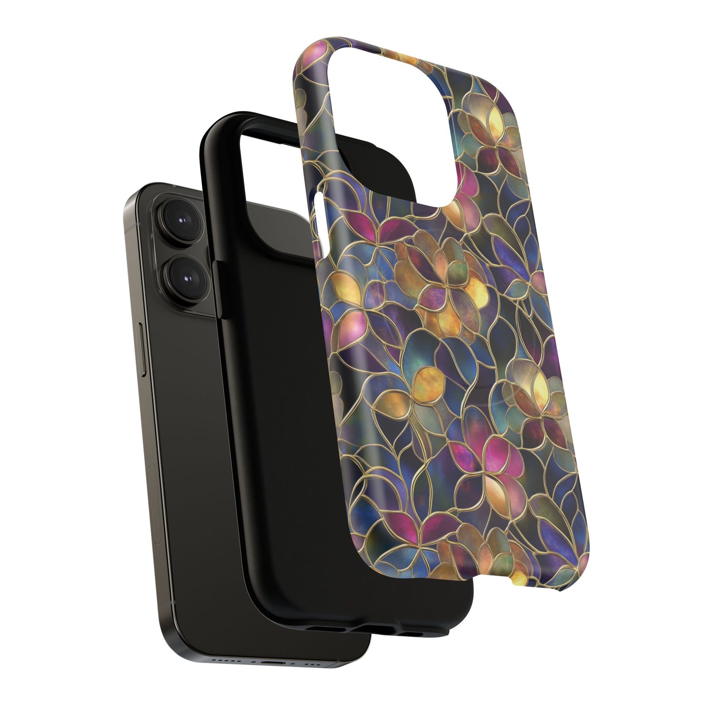 Chromatic Bloom Tough iPhone Magnetic Case, Tough iPhone Cover, Floral iPhone Accessory, Birthday Gift, Elegant Tech Decor, MagSafe Stained Glass Pattern.