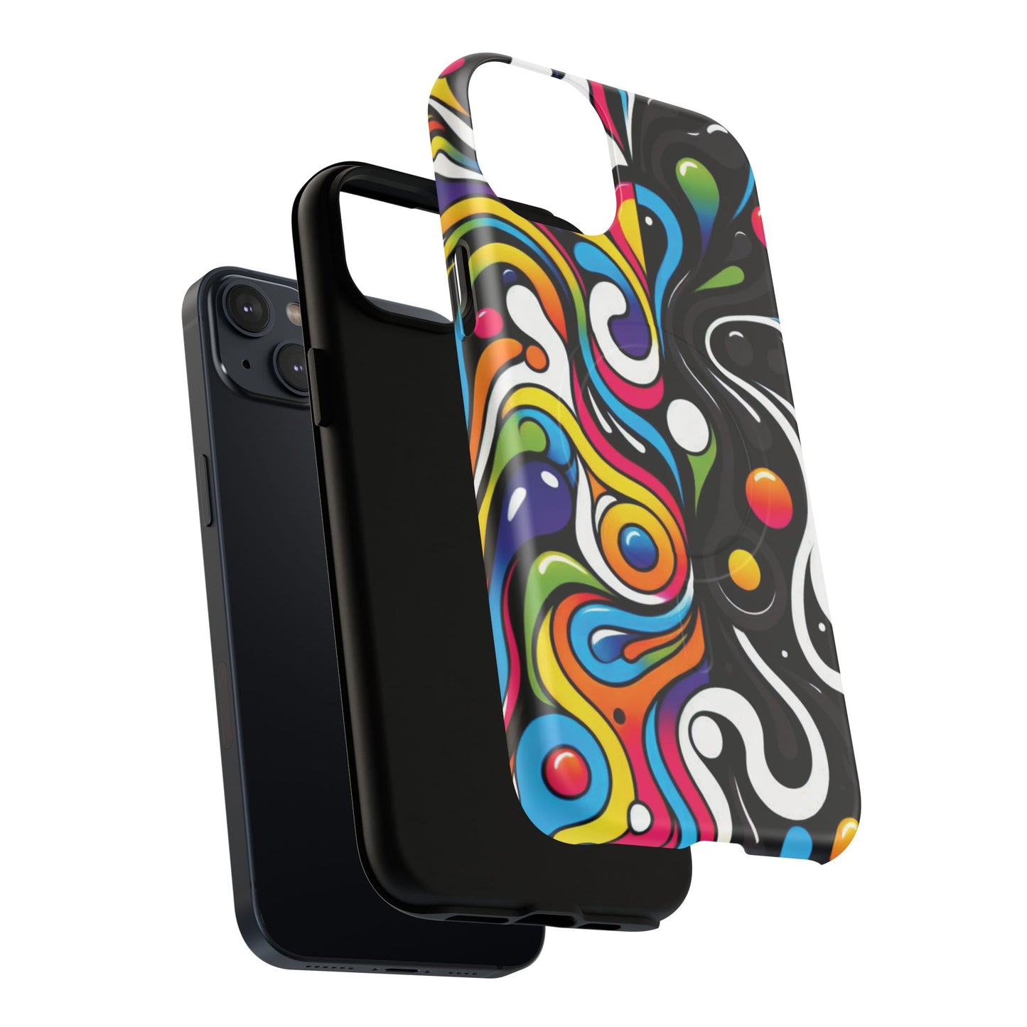 Vibrant Yin Yang Pop Splash Tough Magnetic iPhone Cases, Bold Artwork, Customizable Protection, Gift for Tech Lovers, Colorful iPhone Accessories