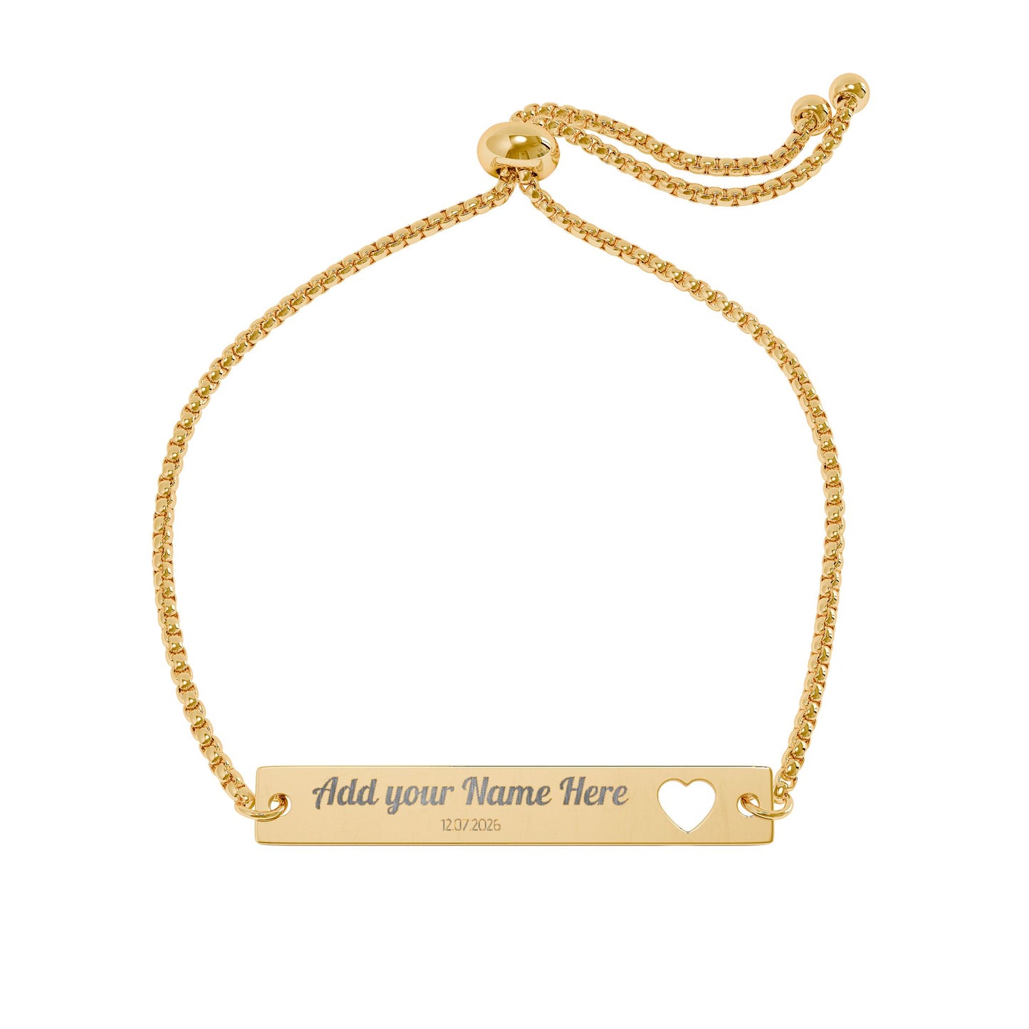 Personalized Heart Cutout Bar Bracelet — Adjustable Engraved Name Jewelry