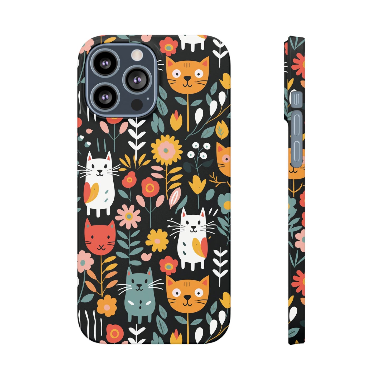 Whimsical Feline Garden iPhone Case — Slim Floral Cat Design (Matte or Glossy) for iPhones.