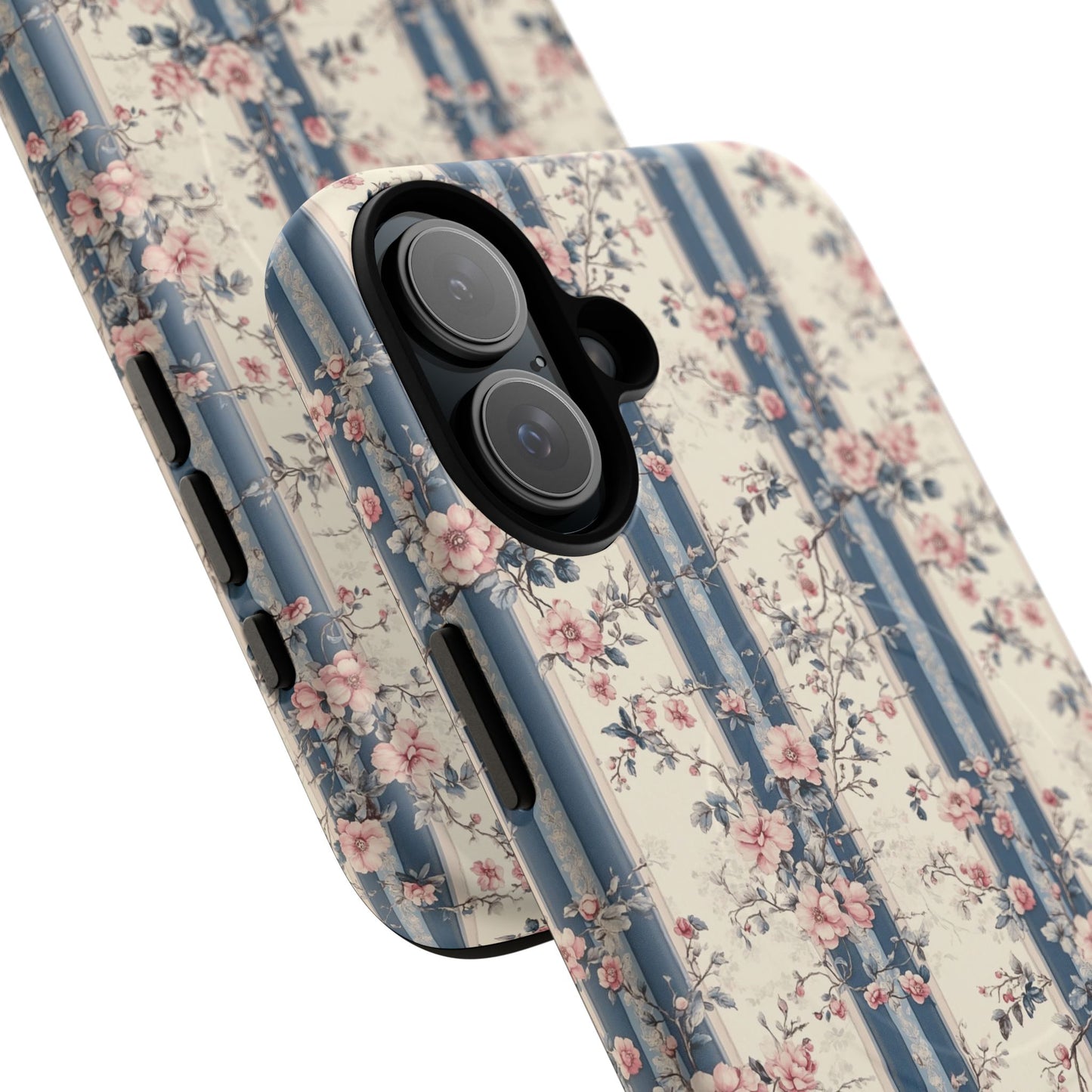 Victorian Rose Stripe iPhone Case, Tough Magnetic Cases for Stylish Protection, Flower Pattern iPhone Cover, Trendy Gift Idea for Her