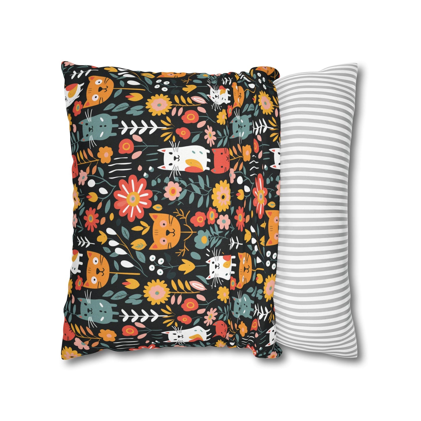 Whimsical Feline Garden Spun Polyester Square Pillow