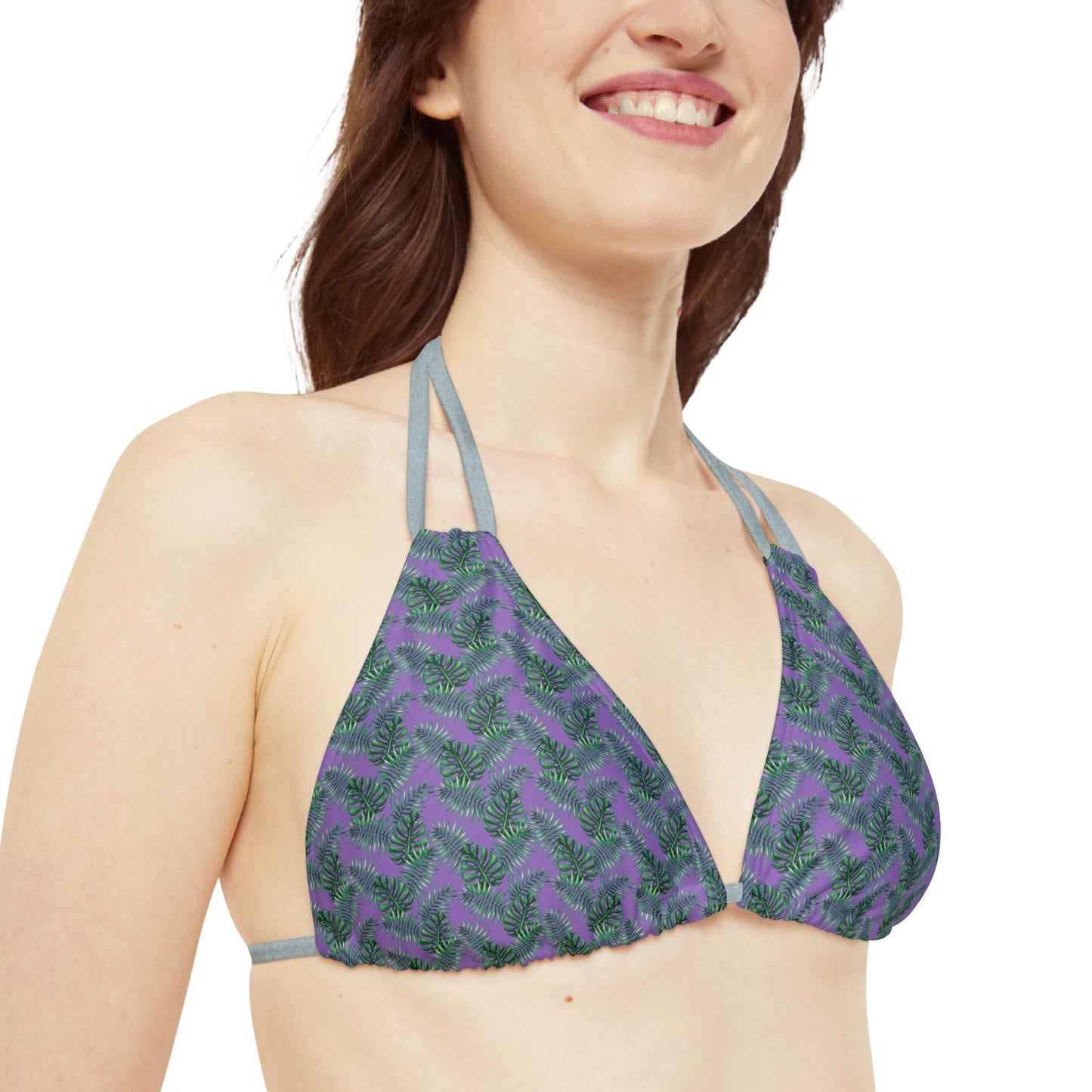 Purple Tropical Bliss Strappy Triangle Bikini Top (AOP)- (PY)