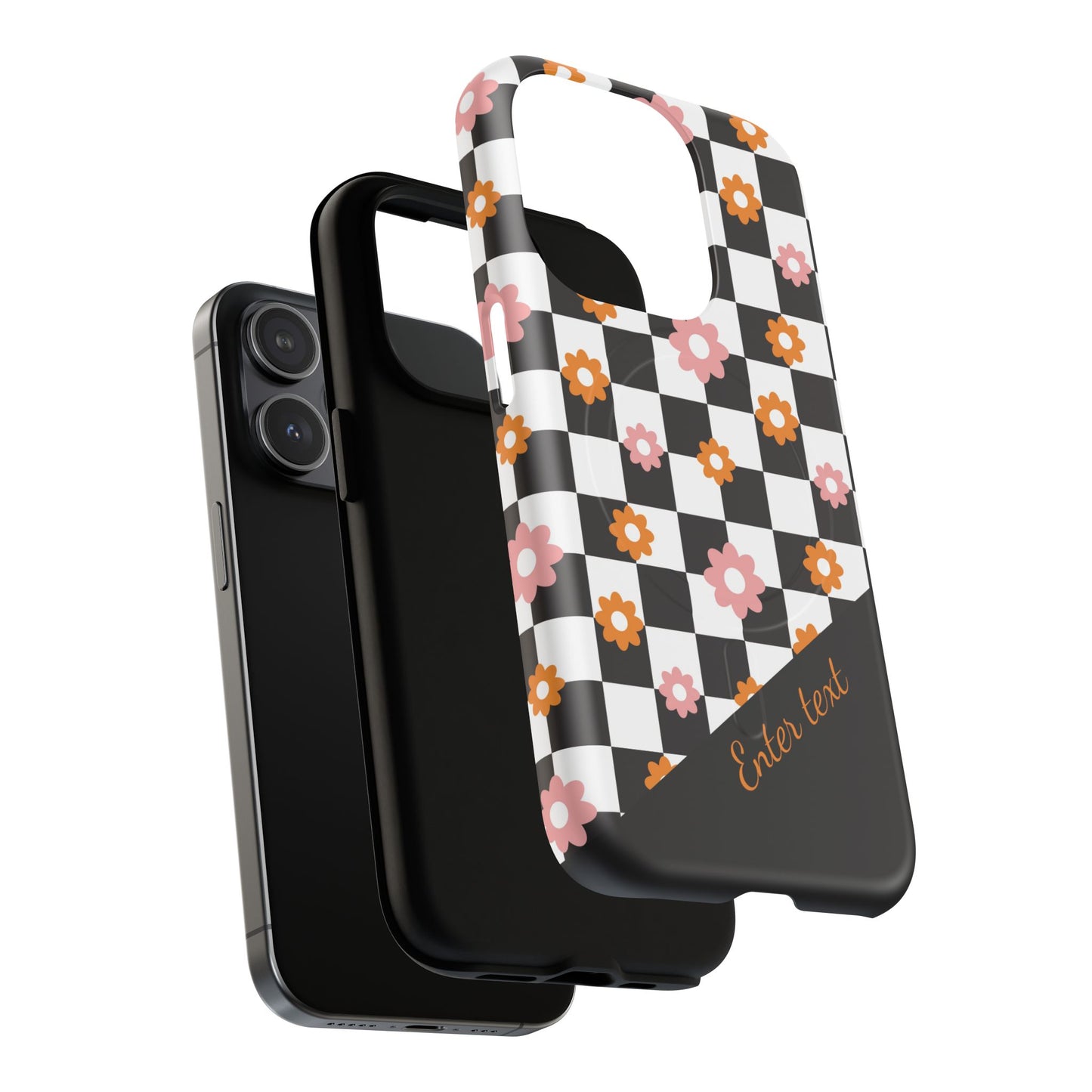 Groovy Checkered Bloom iPhone Case, Tough Magnetic Cases for Women, Stylish iPhone Cover, Trendy Floral Print, Gift for Her, Everyday Accessories