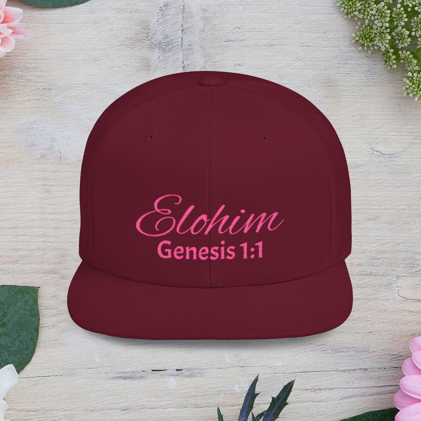 Pink Elohim Snapback Cap - Faith-Inspired Flat Bill Hat, Baseball Hat, Perfect for Gifts, Daily Wear, Spiritual Events