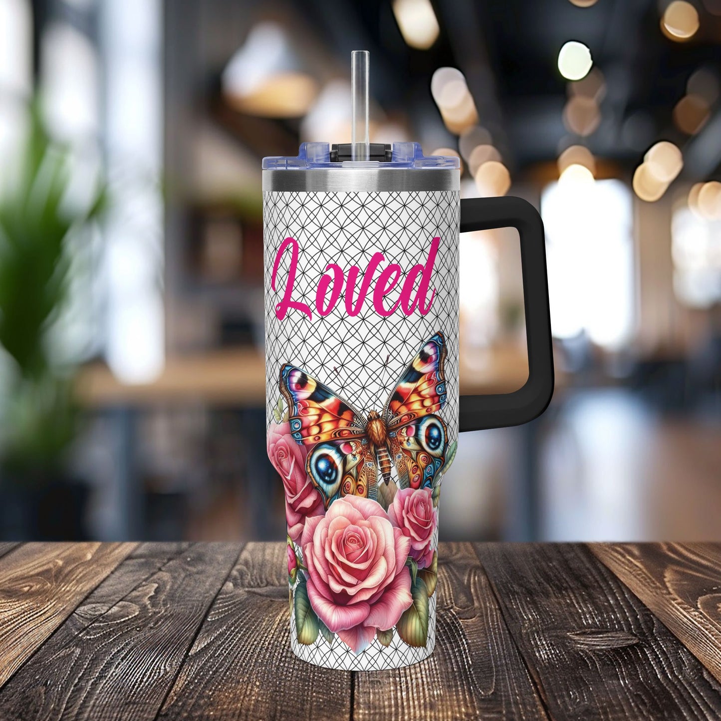 40oz Floral Butterfly Tumbler — Personalized "Name and Affirmation" Vacuum Insulated Cup