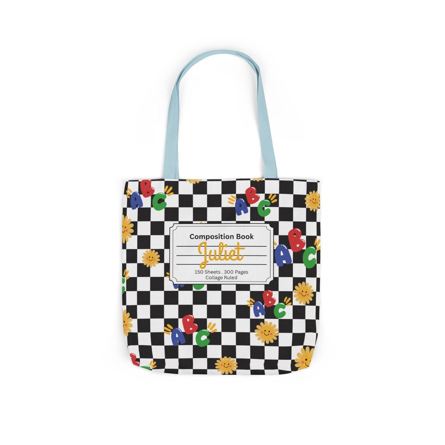 Personalized Schoolyard Chic Composition Book Inspired Canvas Tote Bag with Colorful Straps, Cute School Bag, Eco-Friendly Tote, Back to School Shopping Bag, Teacher Gift Idea