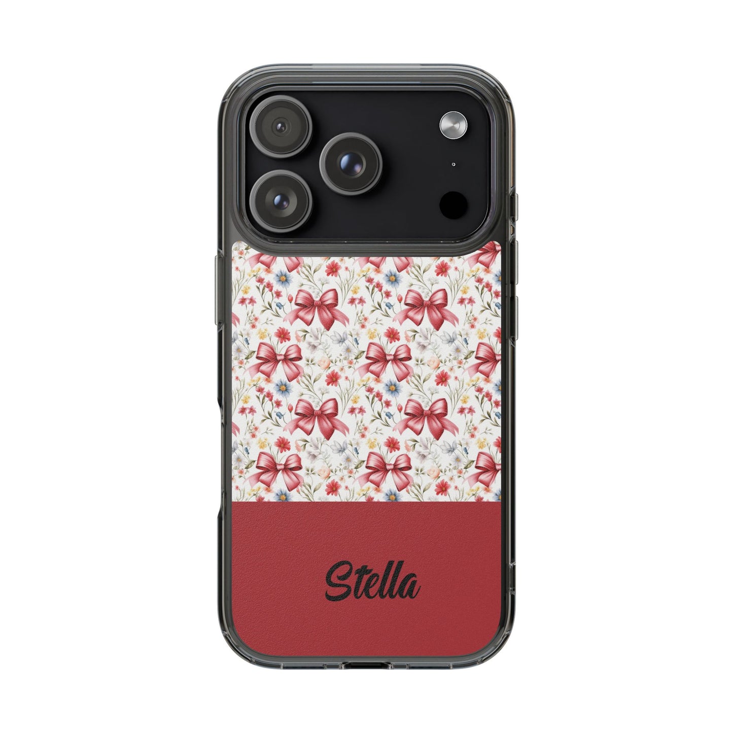 Personalized Rosette Coquette Floral Bow Clear iPhone, Samsung Cases — Custom Name Phone Cover