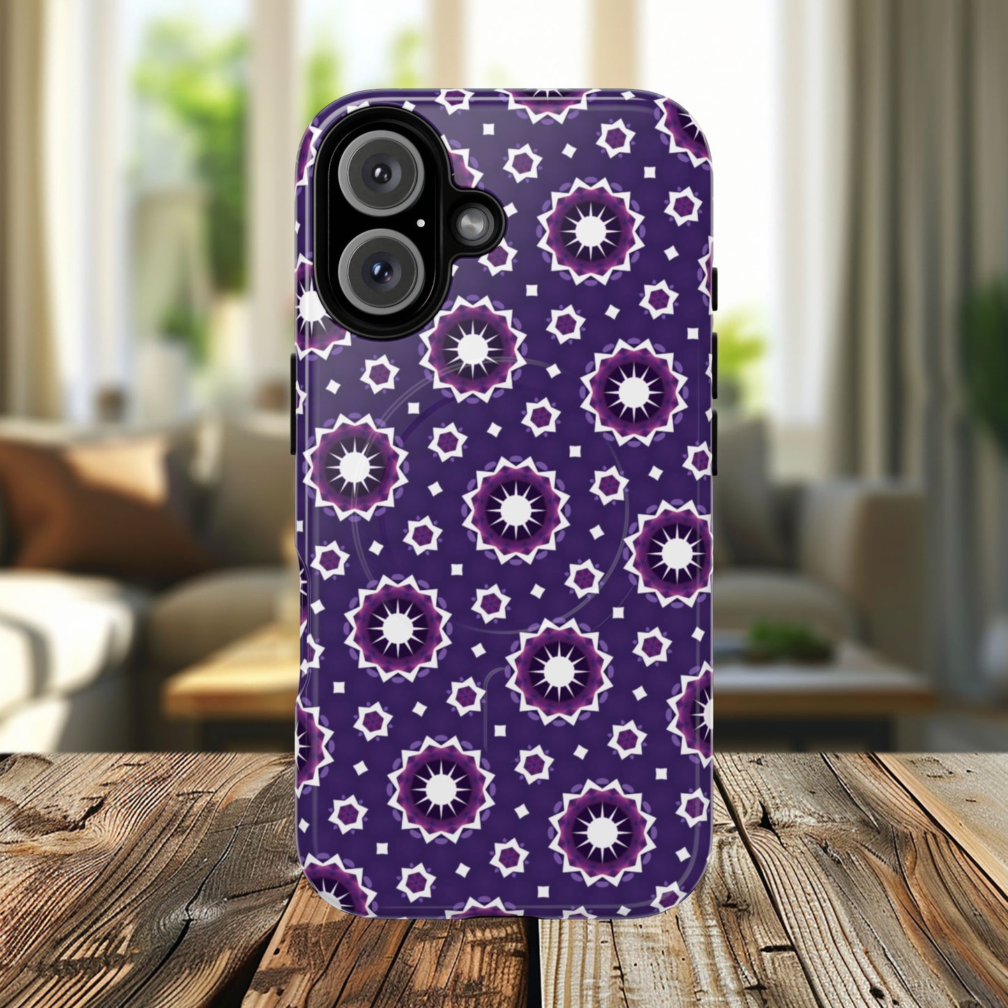 Violet Nova Bloom Stylish Tough Magnetic iPhone Case, Purple Floral iPhone Cover, Durable Cell iPhone Protector, Gift for Her, Mother's Gift