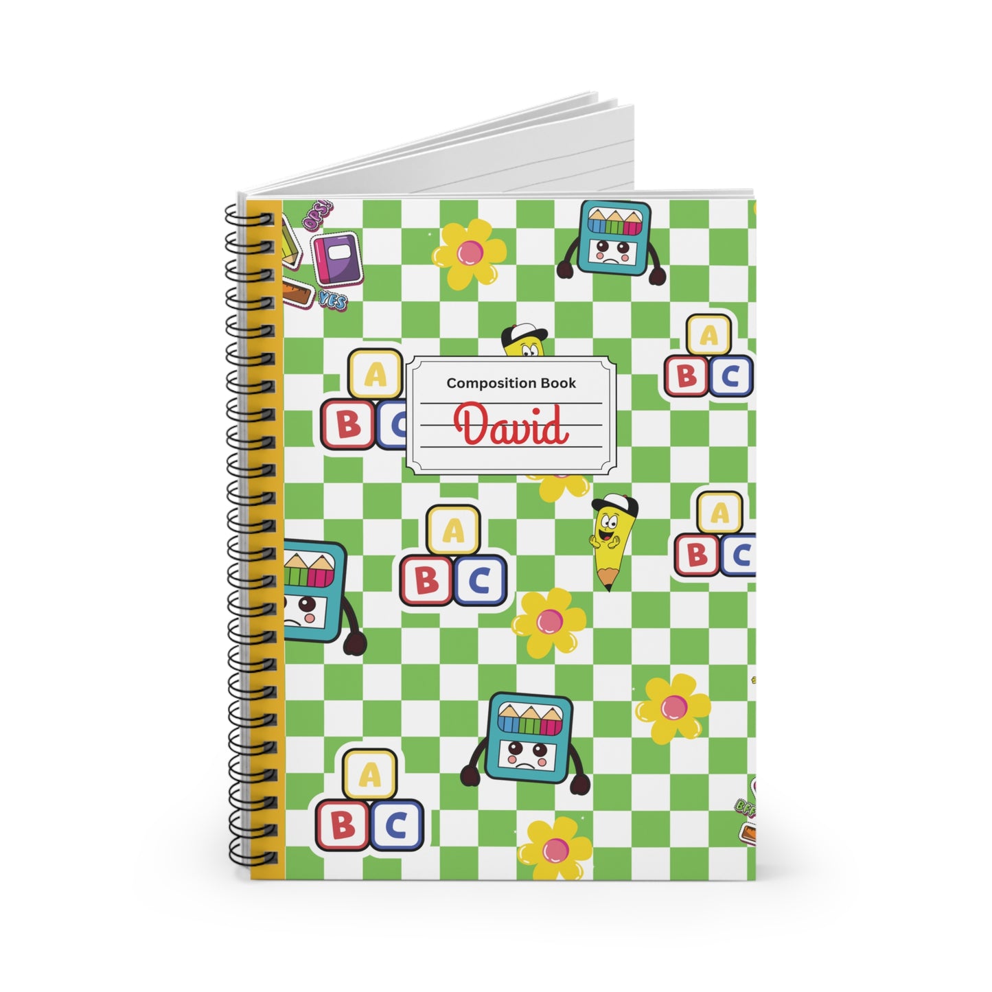 Personalized Green SchoolYard Chic Composition Book Inspired Playful Spiral Notebook - Perfect for School, Journaling, Kids, Teachers, Back to School Gifts