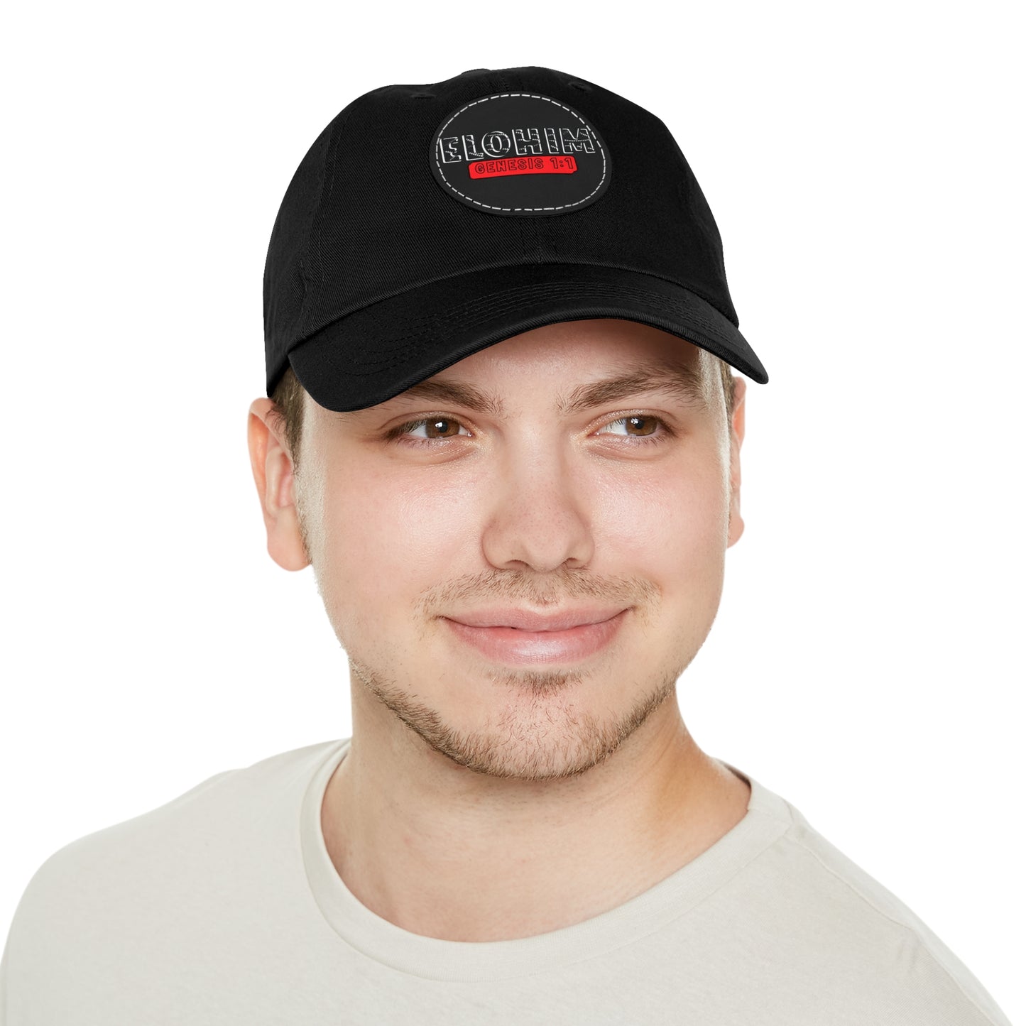 'ELOHIM, GENESIS 1:1- Stylish Dad Hat with Leather Patch | a Unisex Gift, Casual Wear, Summer Accessory, Unique Outdoor Cap, Adjustable Sun Hat, Christian Gift