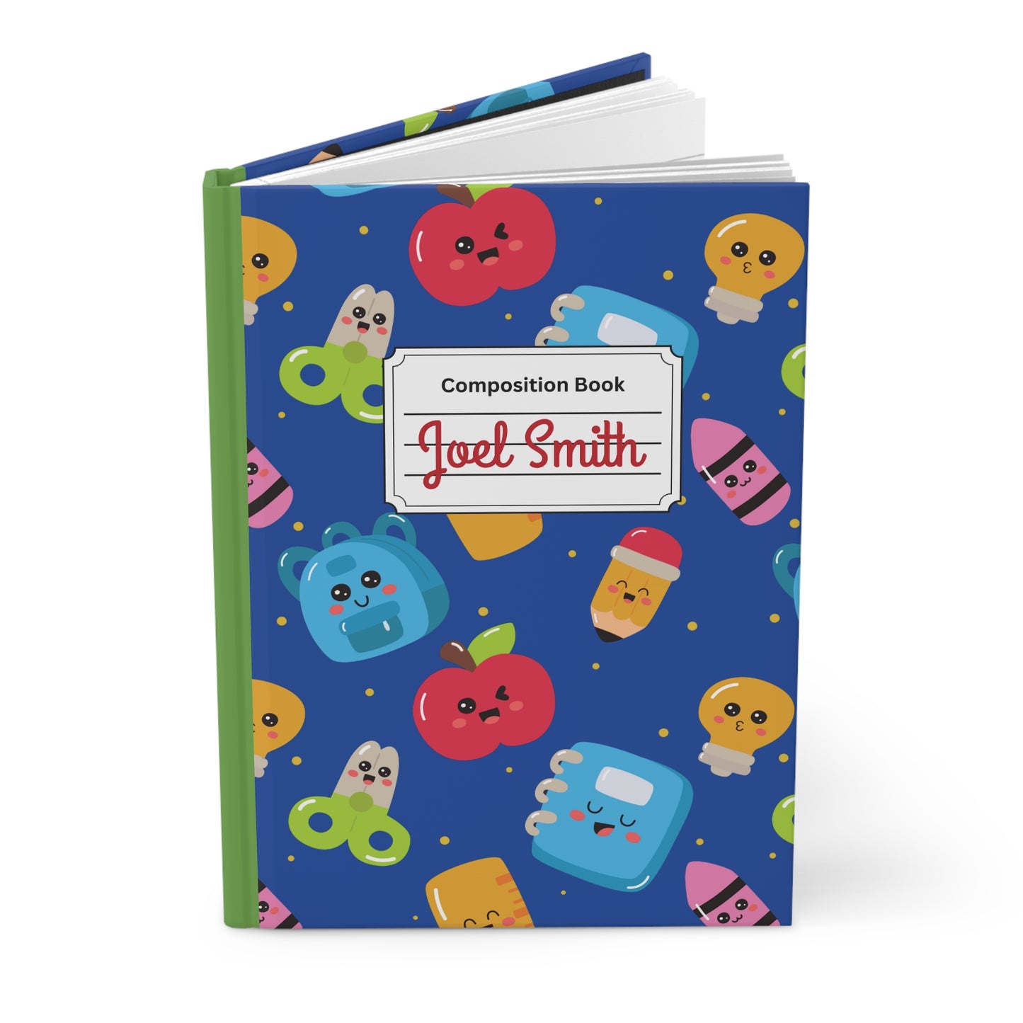 Custom Blue Kawaii Composition Book Inspired Ruled Hardcover Journal for Kids, Fun School Notebook, Customizable Composition Book, Back to School Gift, Learning Organizer