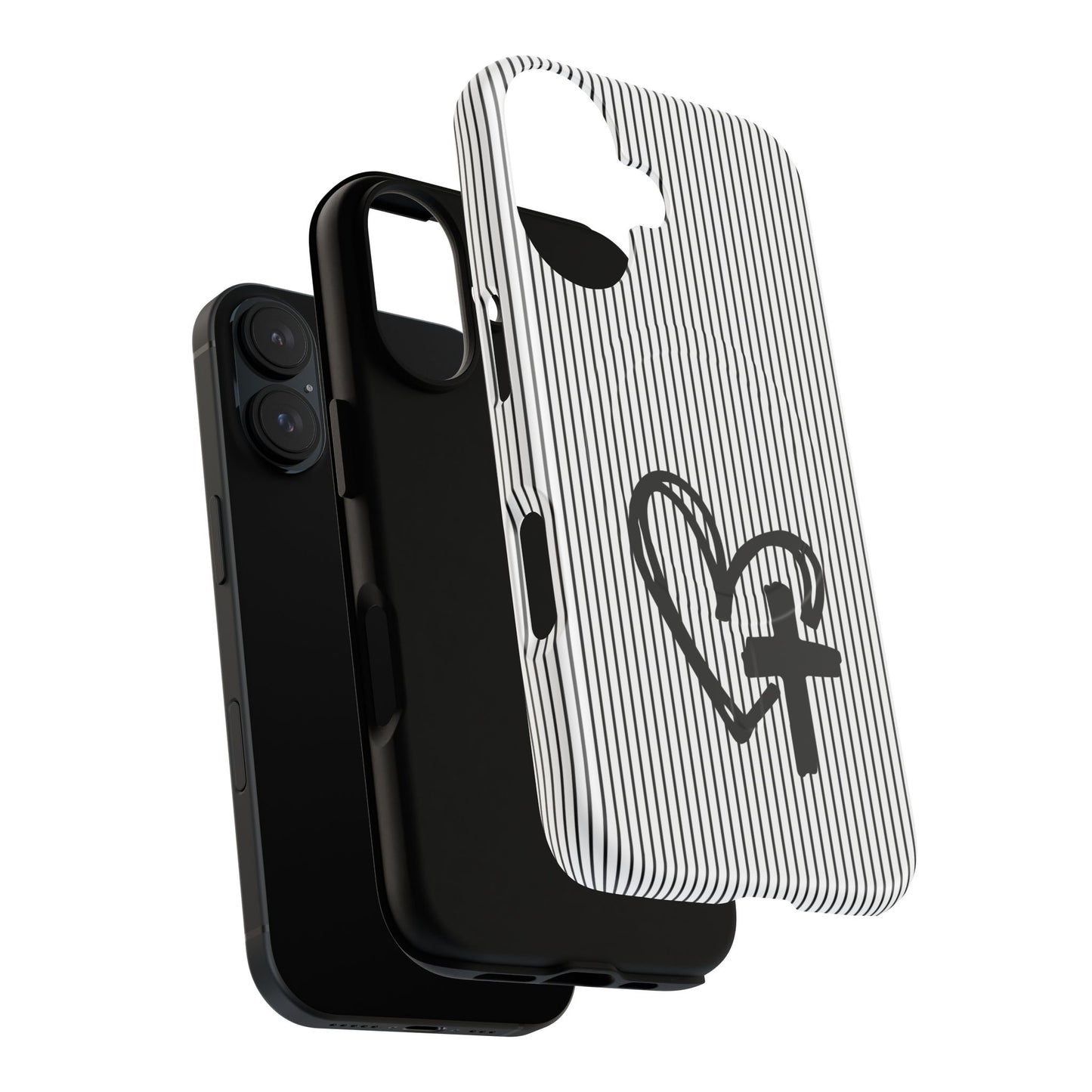 Tough Magnetic Phone Case with Heart & Cross Design, Durable Phone Cover, Unique Gift for Her, Stylish Accessory, Everyday Use