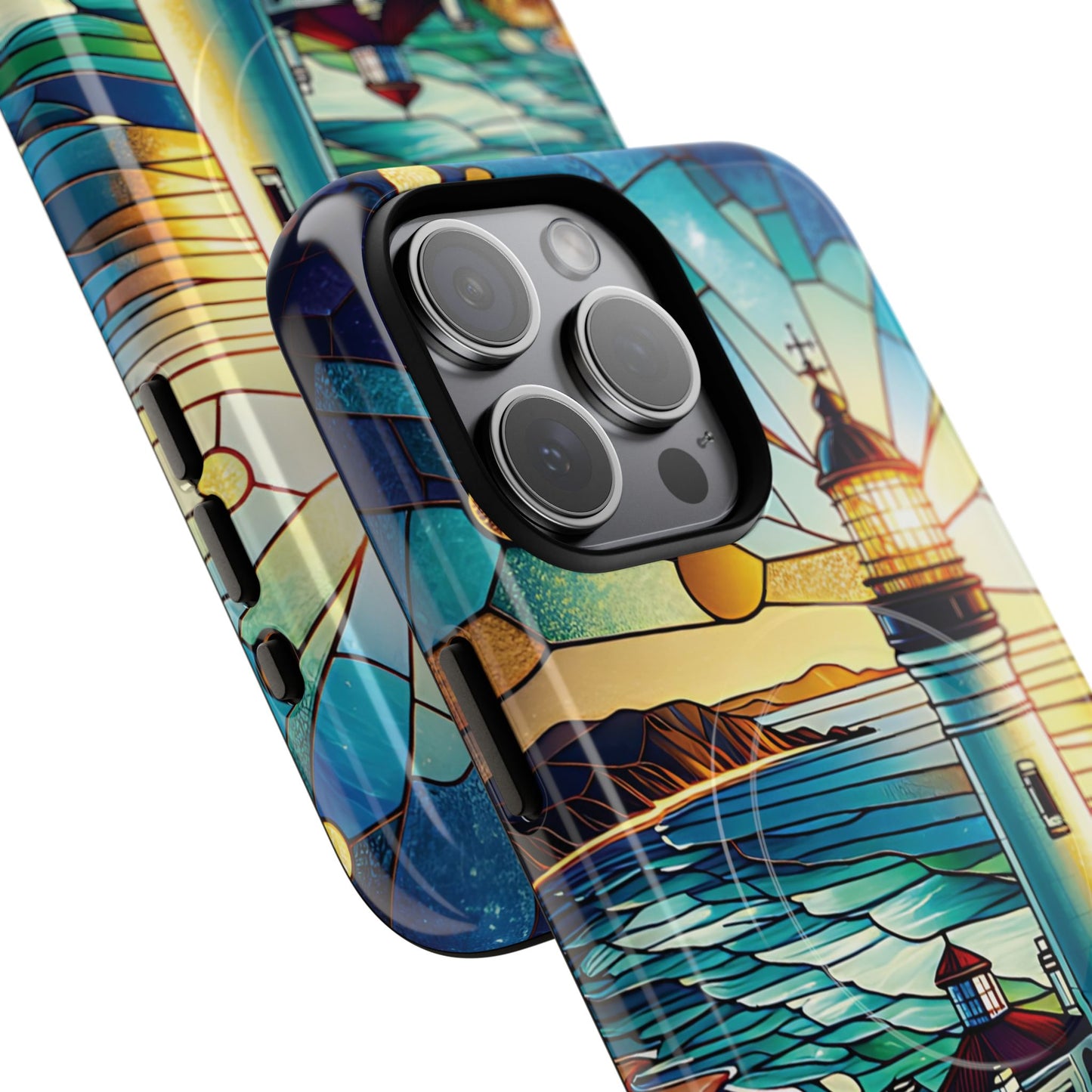 Stained Glass Lighthouse Phone Case - Tough Magnetic Cases, Unique Gifts for Nature Lovers, Beach Vibes, Travel Accessories, Coastal Decor