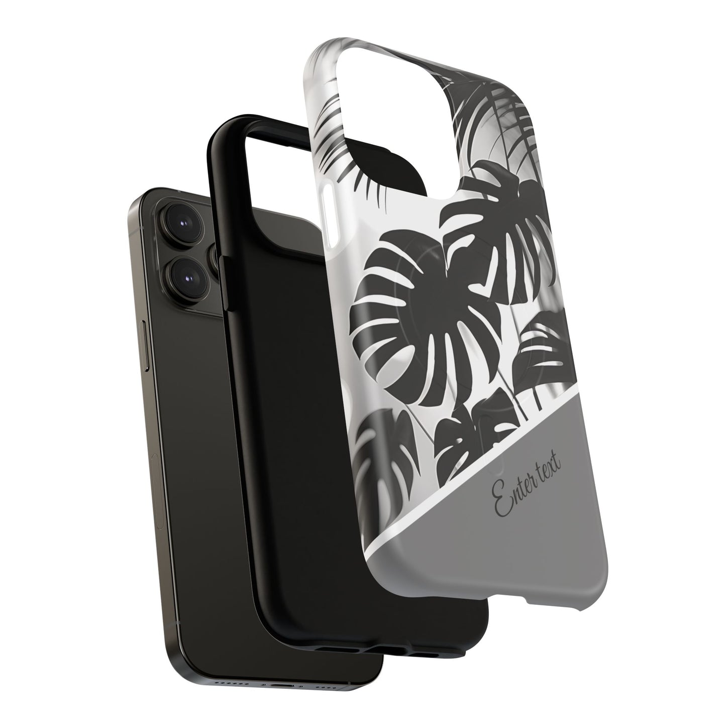 Personalized Monochrome Monstera Tropical Phone Case - Tough Magnetic MagSafe® Cases, Gifts for Nature Lovers, Stylish Phone Accessories, Gifts for Her.