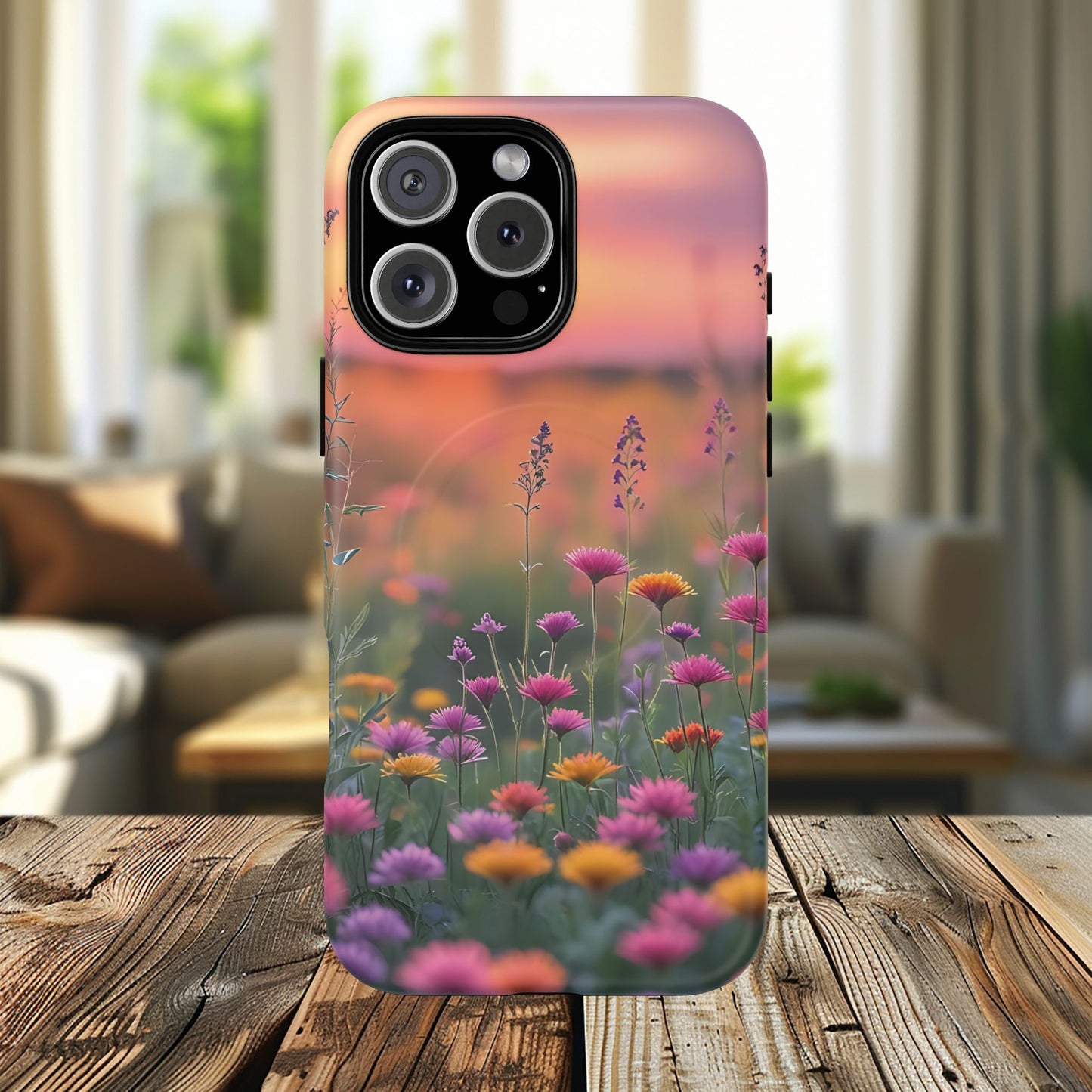 Floral Sunset Phone Case, Tough Magnetic Cases for iPhone, Nature Lover Gift, Durable Protection, Eco-Friendly Phone Accessory
