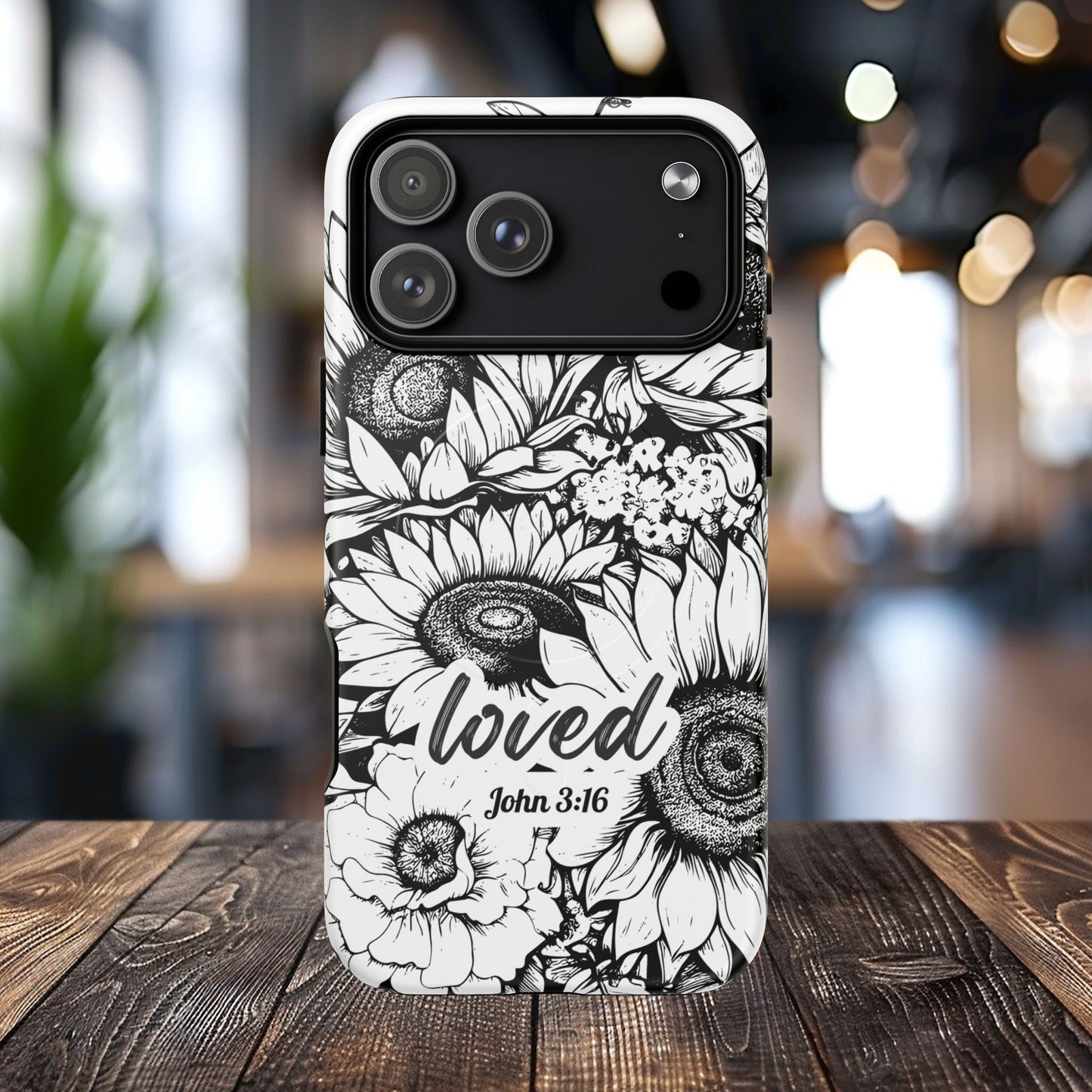 Loved John 3:16, Inspirational Gift, Tough iPhone Magnetic Case Scripture, Sunflower Bible Verse, MagSafe® iPhone® Tough Case, iPhone 14, iPhone 15, iPhone 16, Pro, Pro Max, Plus