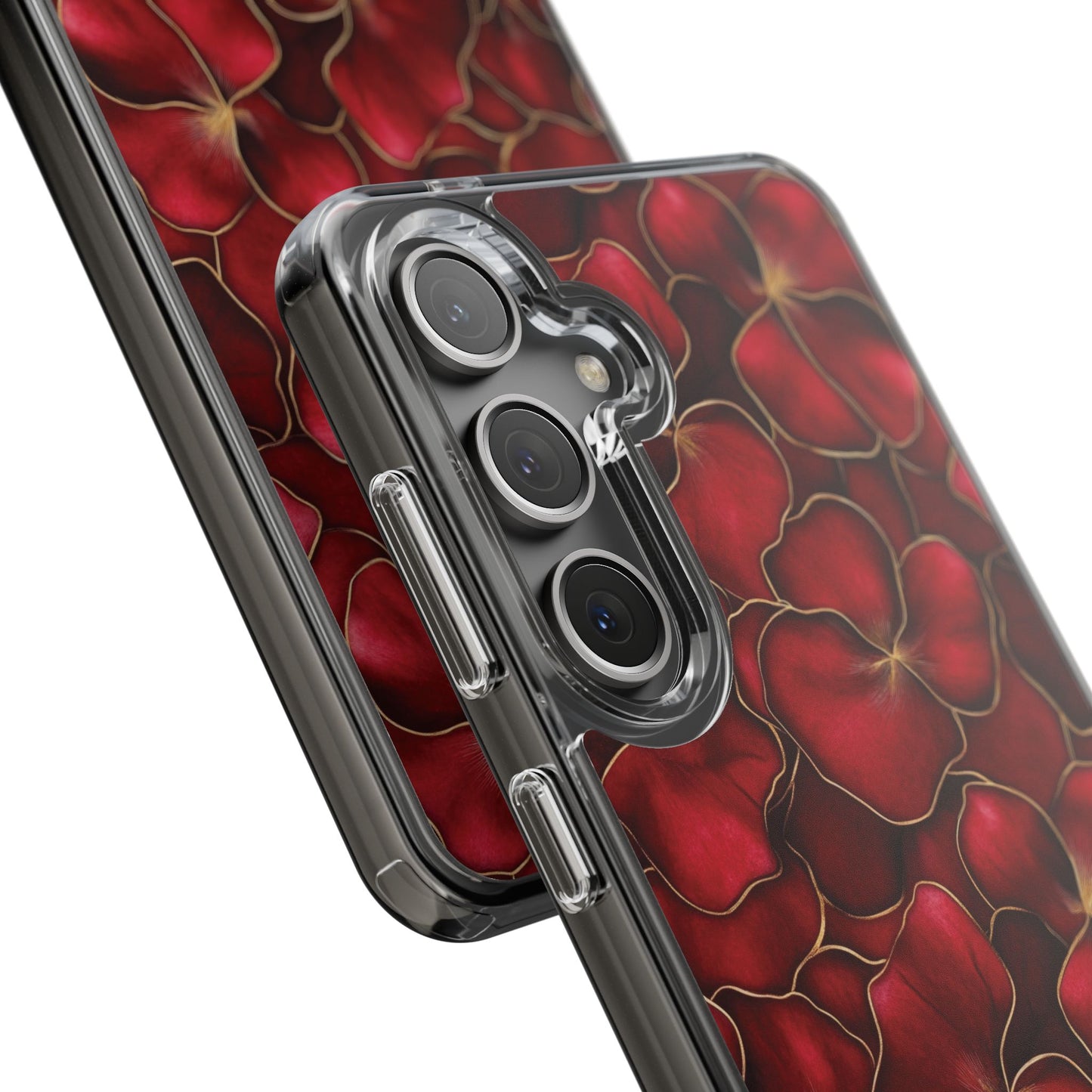 Velvet Petal Noir Floral Petal Clear Impact-Resistant iPhone and Samsung Case.