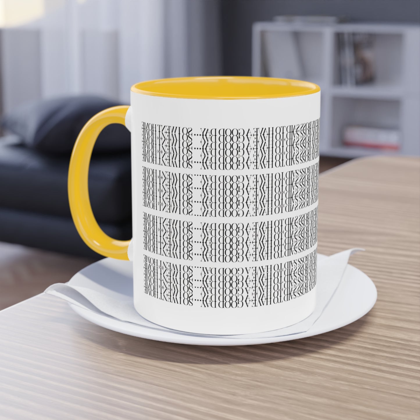 Two Tone Funny Hidden Message Mug - “My Boss said to have a good day… so I went home.”- Viral Optical Illusion Mug - Secret Sarcastic Work Message - Dishwasher Safe, Unique Gifts for Coffee Lovers, Home & Office Decor, Holiday Present.