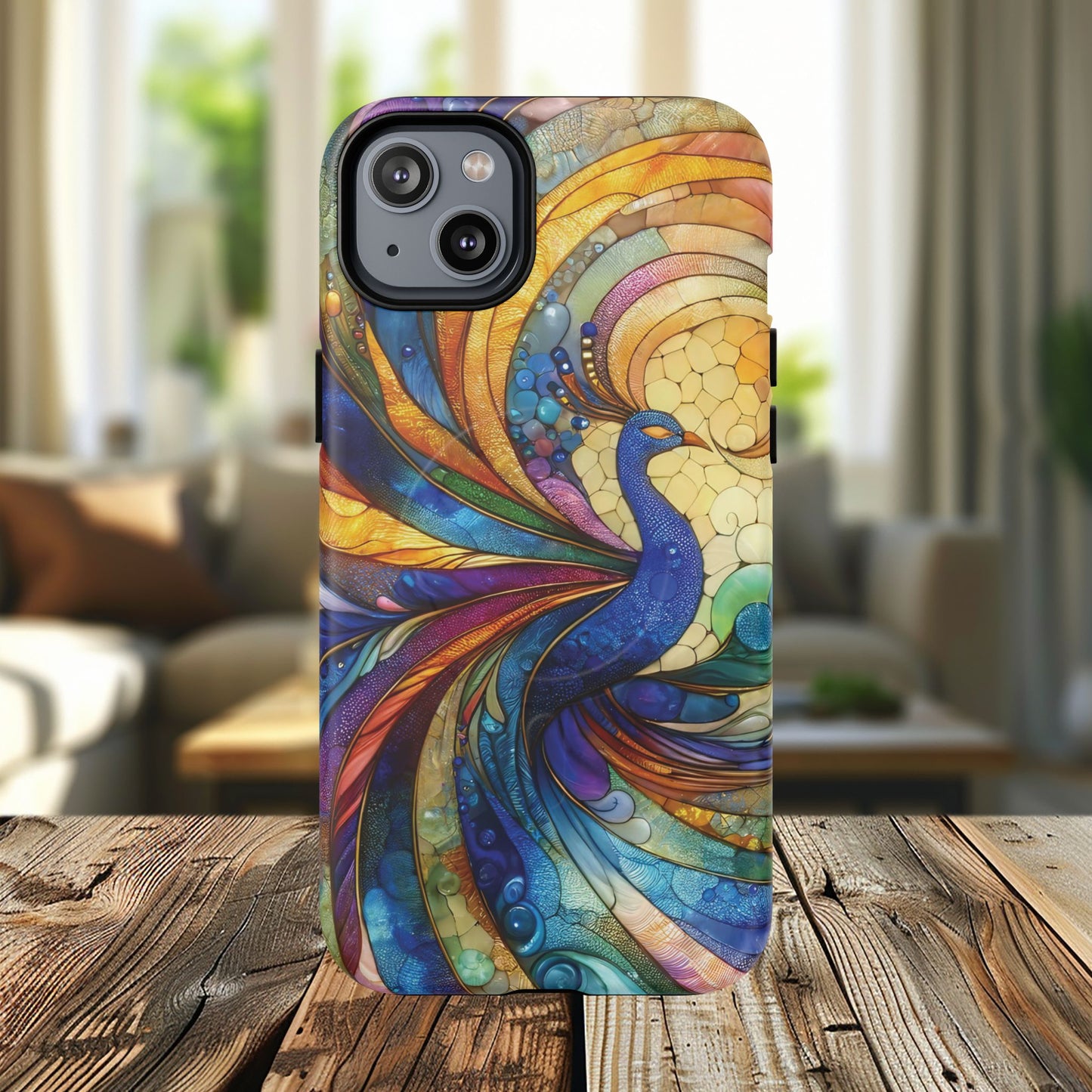 Mosaic Peacock Feathers Magnetic Phone Case, Tough Phone Shell, Vibrant Art Case, Gift for Her, Unique Phone Accessory, Wildlife Lover's Gift, Stained Glass Case.