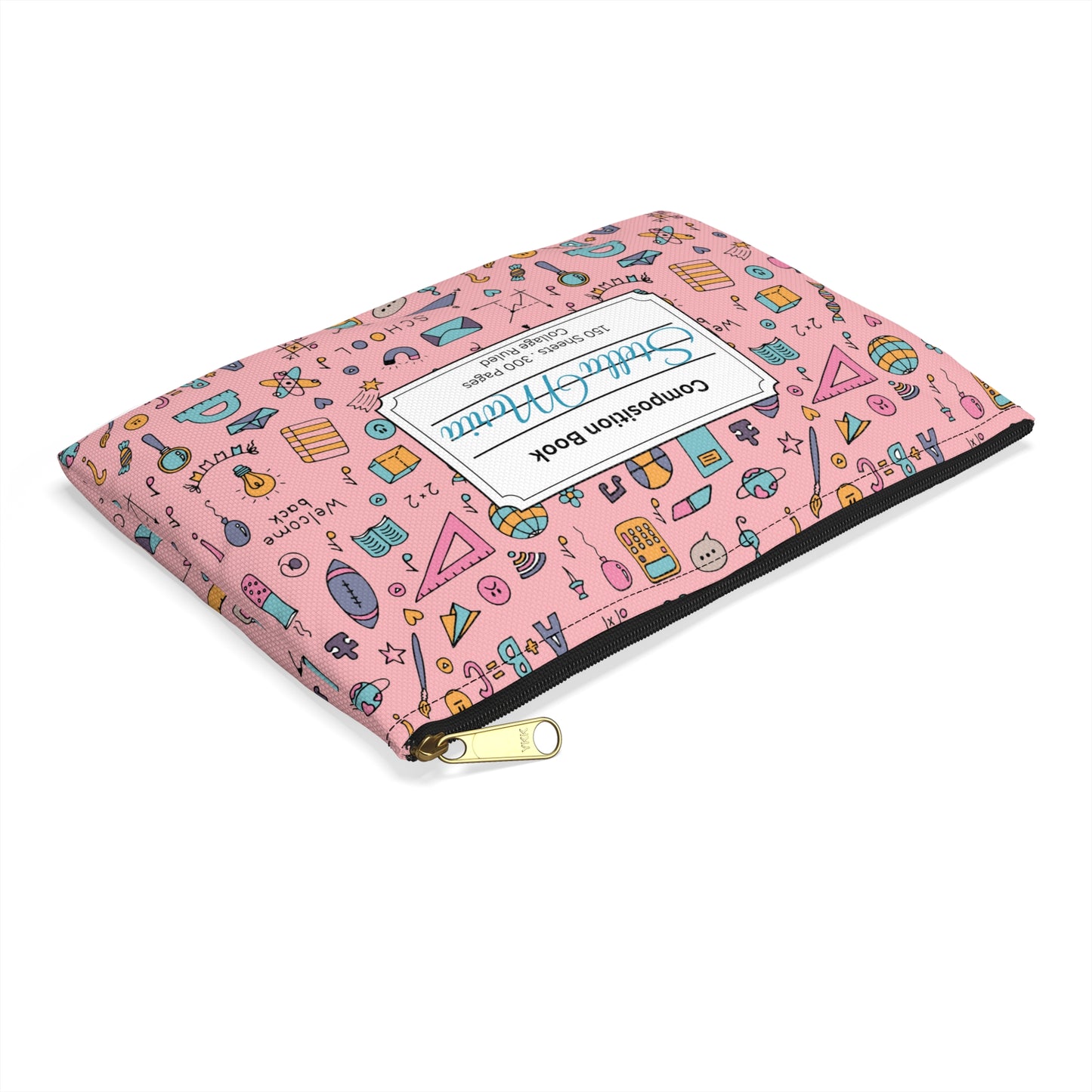 Personalized Pink Chalkboard Chic Composition Book Inspired Accessory Pouch, Kids School Supplies, Classroom Organizer, Teacher Gift, Fun Stationery Case, Back to School