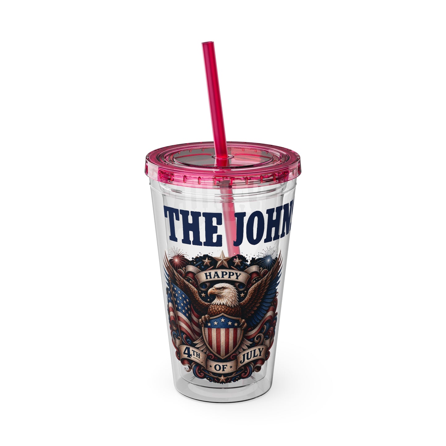 Patriotic Eagle 16oz Tumbler with Straw — "Happy 4th of July" USA Design
