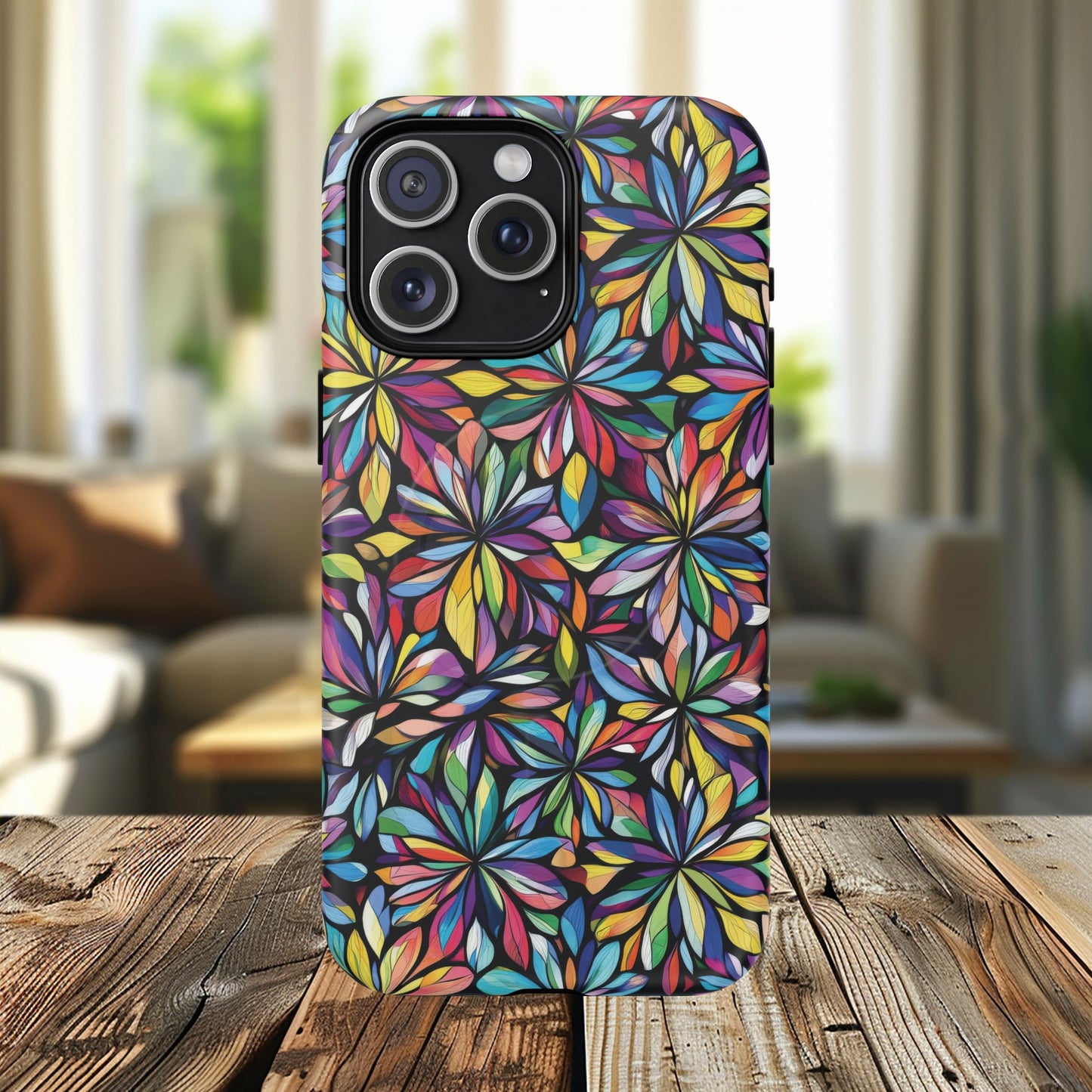 Prism Petal Burst Tough Magnetic iPhone Case, Colorful iPhone Case, Unique Gift for Flower Lovers, Stylish stained Glass Accessory