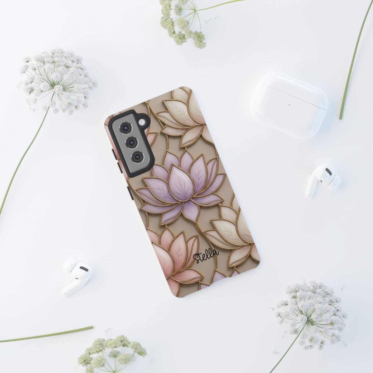 Personalized Lotus Floral Stained Glass Effect Tough Phone Case
