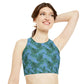 Blue Tropical Bliss High Neck Crop Bikini Top (AOP)