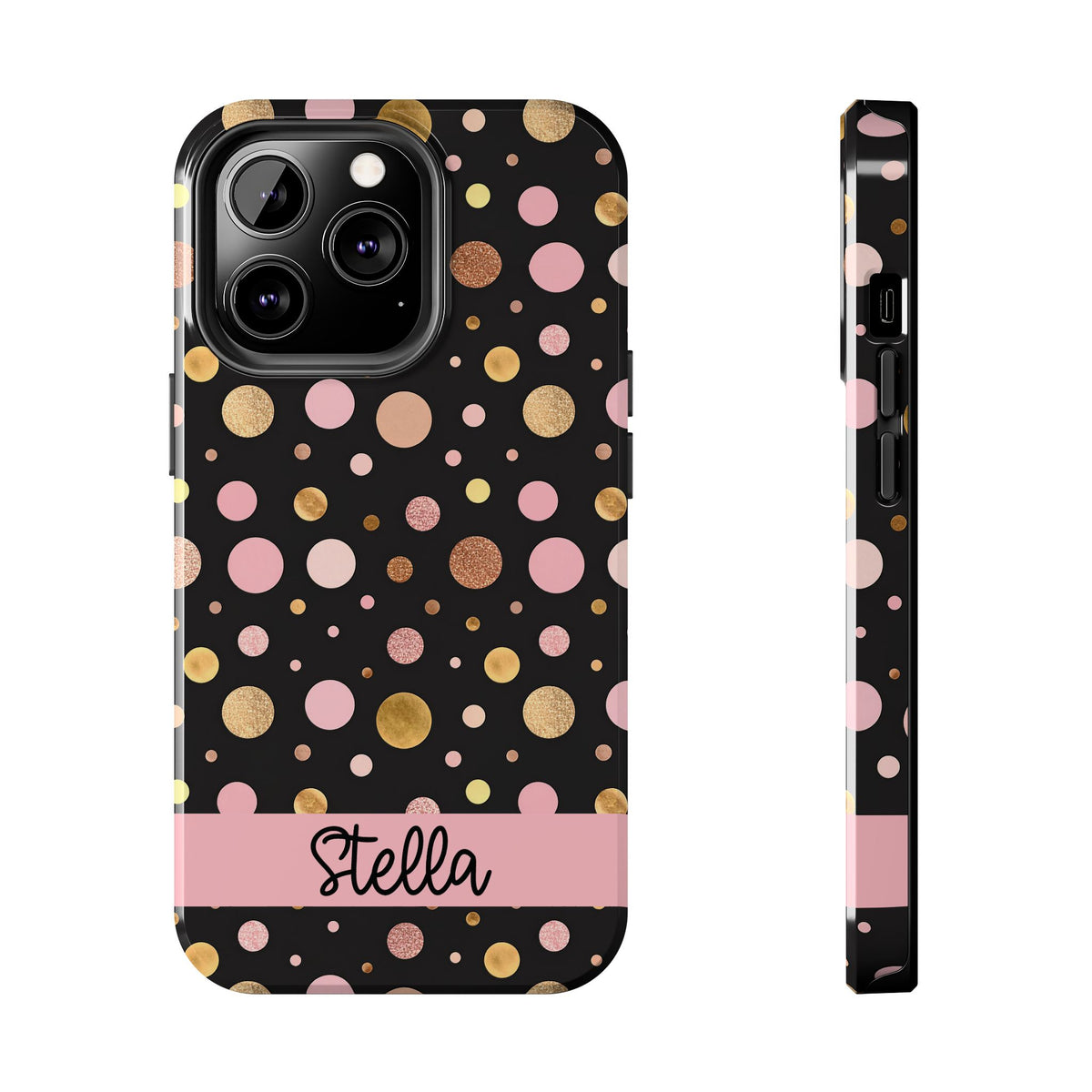 Personalized Gold & Pink Confetti Tough Phone Case — Glitter Dot Protective Phone Cover