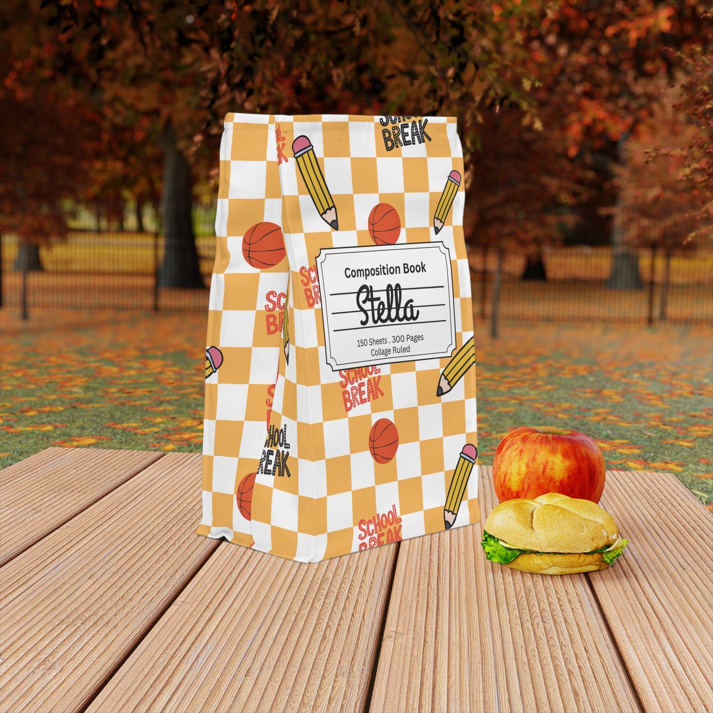 Custom Orange Schoolyard Chic Composition Book Inspired Stylish Polyester Lunch Box for Kids - Perfect for School, Picnics, or Snacks | Personalized ABC Design, Back to School, Family [...]