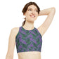 Purple Tropical Bliss High Neck Crop Bikini Top (AOP)